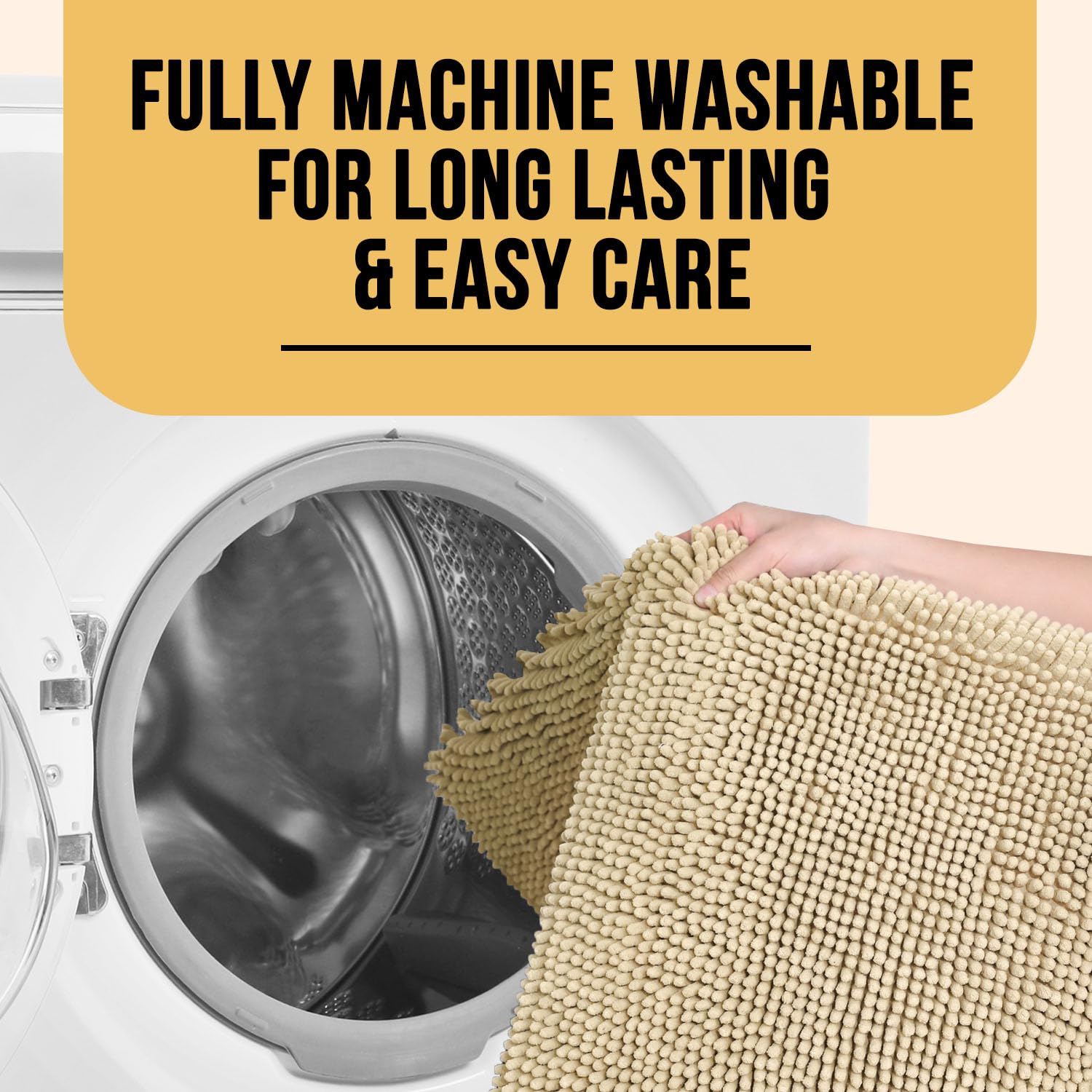 MAYSHINE Soft Plush Chenille Round Bathroom and Area Rug  Absorbent Microfiber Bath Mat  Machine Washable  Non-Slip Grip  Quick-Dry  Great for Bath  Shower  Bedroom  Dog or Door Mat (Beige  3x3 Foot)