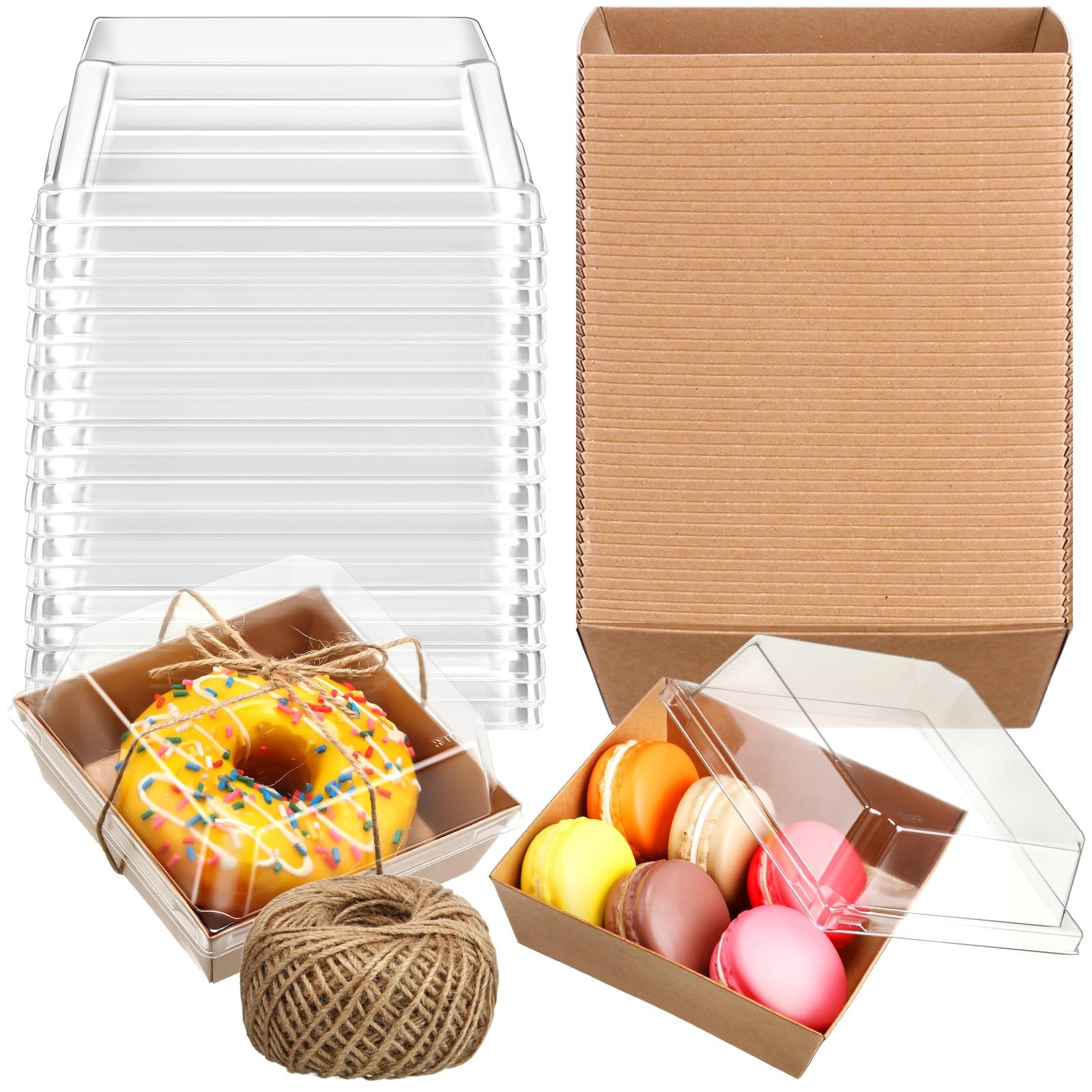 Jetec 50 Pack Charcuterie Boxes with Clear Lids and Rope 4 Inches Cake Disposable Square Dessert Food Box Containers with Lids f