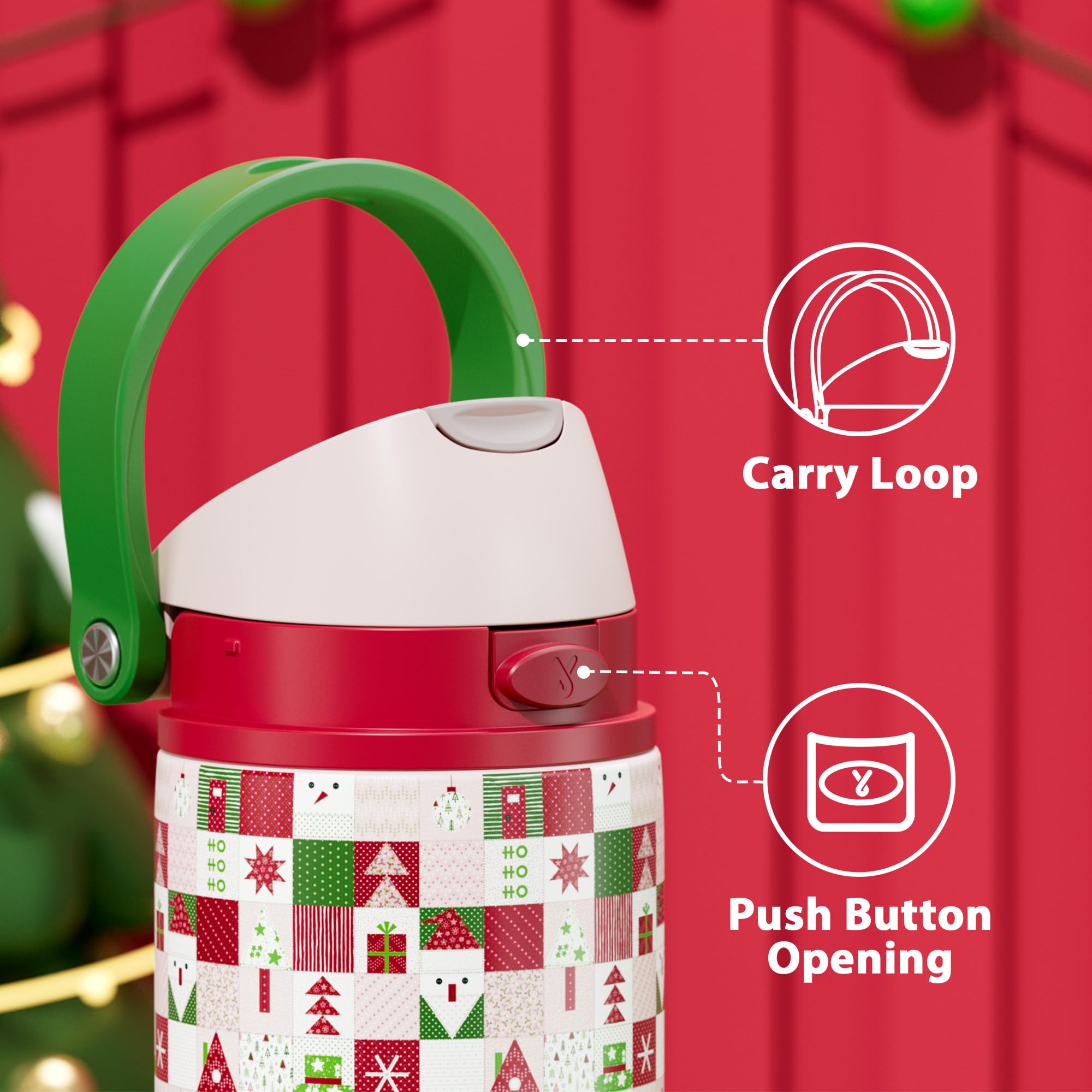24 oz Insulated Water Bottle for Christmas: Meoky Stainless Steel Xmas Water Bottle with 2-in-1 Straw and Spout Lid - Leak Proof