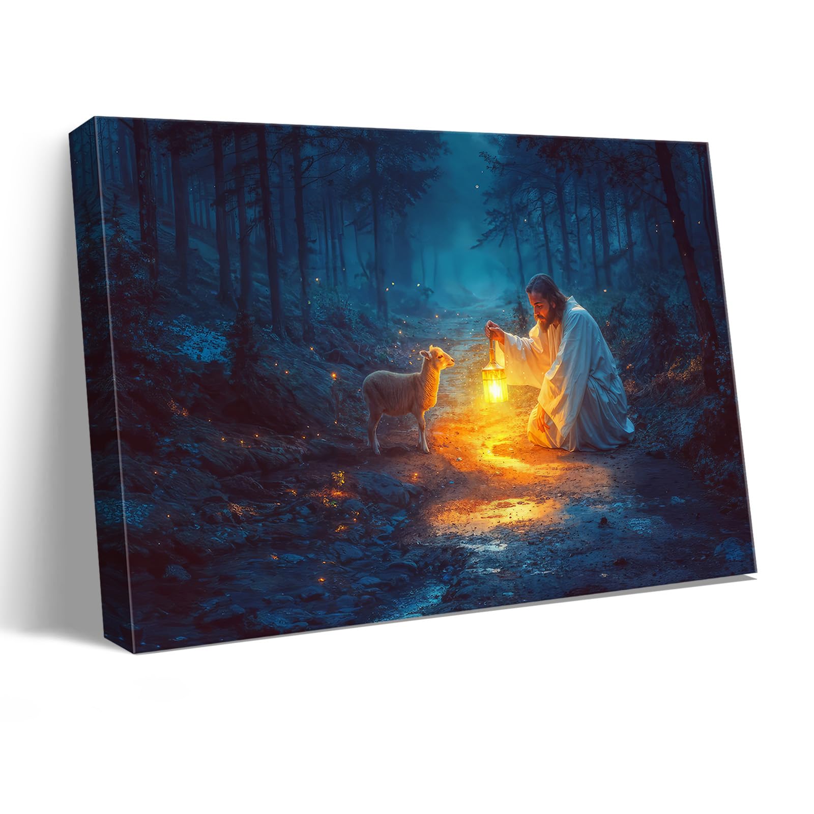 Christian Wall Art Decor For Prayer Room ,Jesus And Lamb Canvas Wall Decor, Jesus Running After Lost Lamb Picture For Home Decor