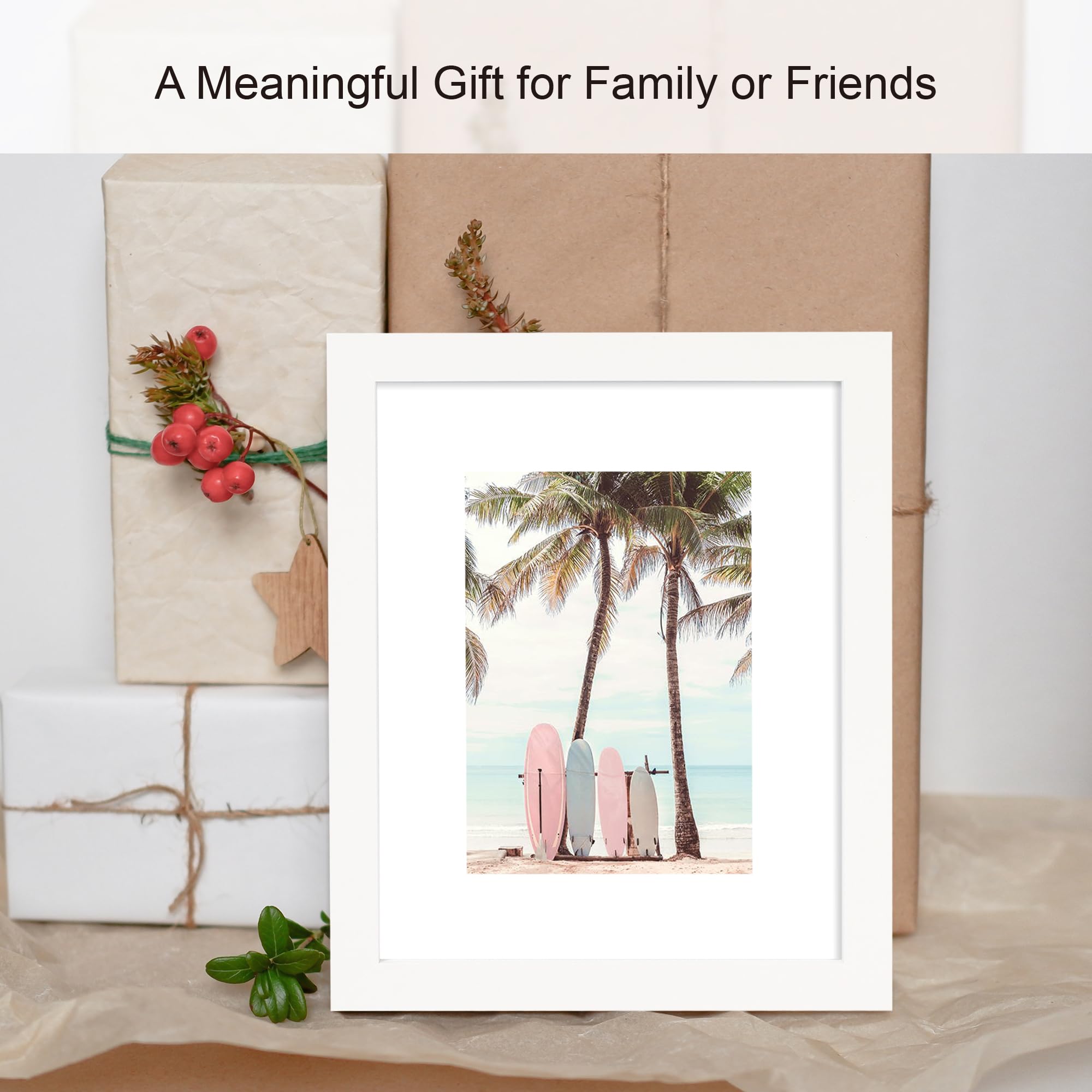 Hongkee 5x7 Picture Frame (4 Pack, White) Made of Real Glass and Wooden Frame - Display Pictures 4x6 with Mat or 5x7 Without Mat