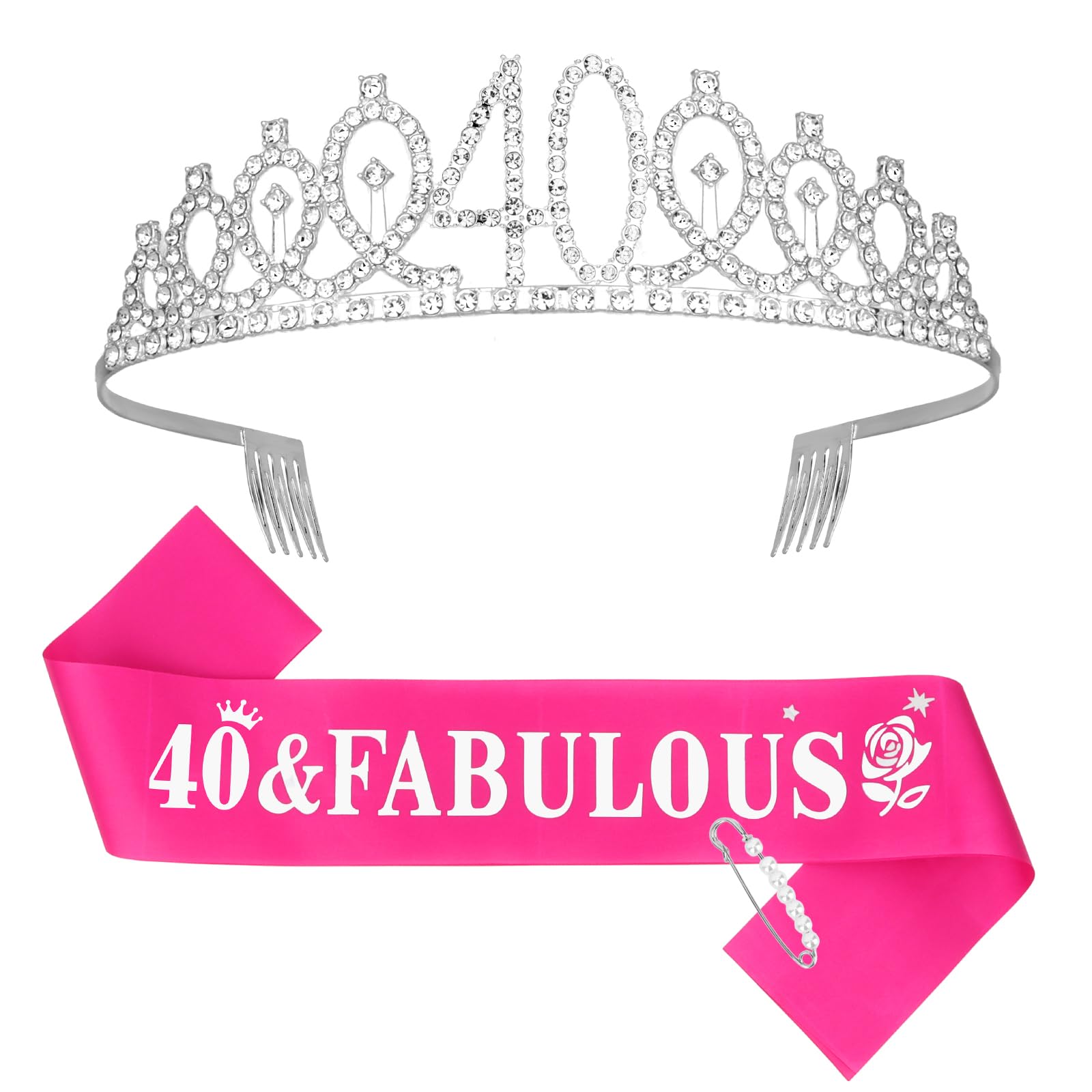 Casoty 40th Birthday Sash and Tiara, 40th Birthday Decorations for Women, 40 & FABULOUS Sash and Crown Set, Gifts for Her, Party