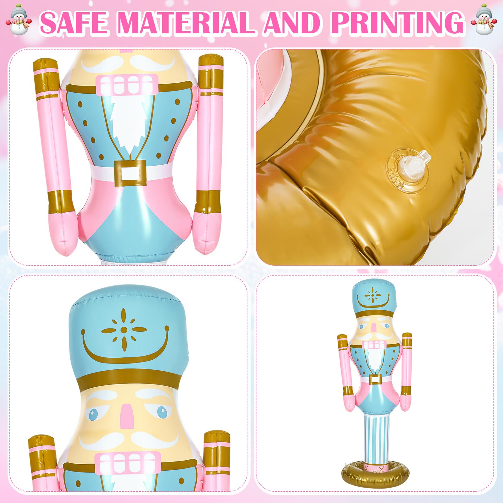 Leyndo 2pcs 5 ft Inflatable PVC Pastel Pink Nutcracker Figures Christmas Decor for Xmas Indoor Outdoor Lawn Weatherproof Decor(P