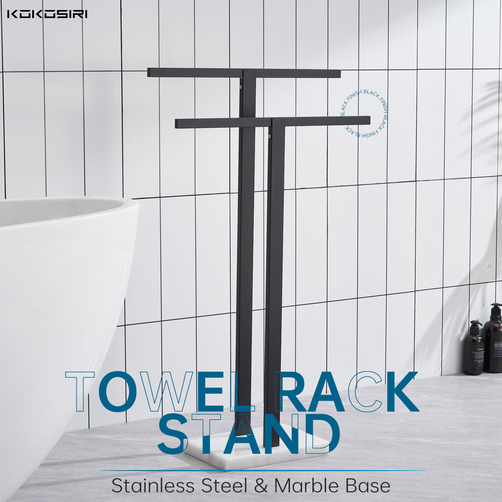 Kokosiri Bathroom Towel Rack 2-Tier Standing Towel Racks With Marble Base, Stainless Steel Freestanding Towel Bars, Thicken Stea