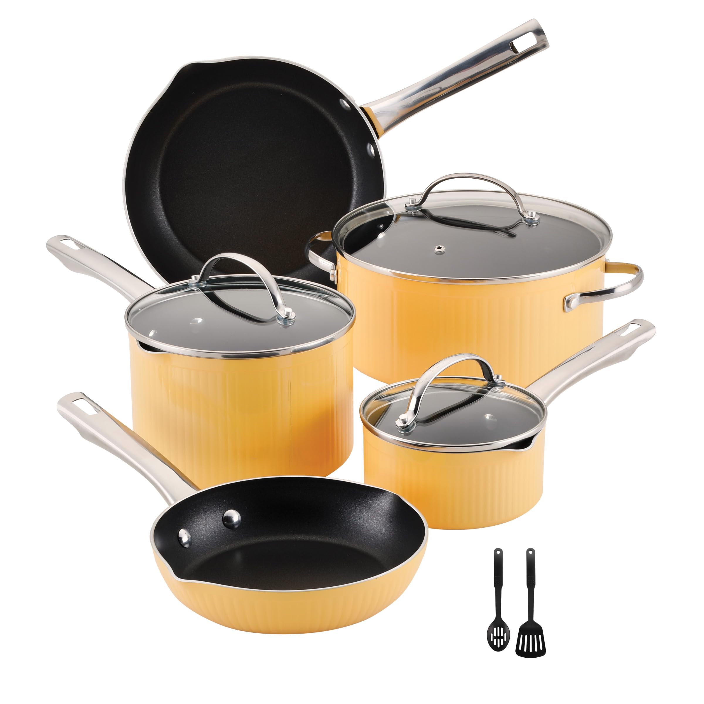 Farberware Style Nonstick Cookware Pots and Pans Set with Cooking Utensils, Dishwasher Safe, 10 Piece - Yellow