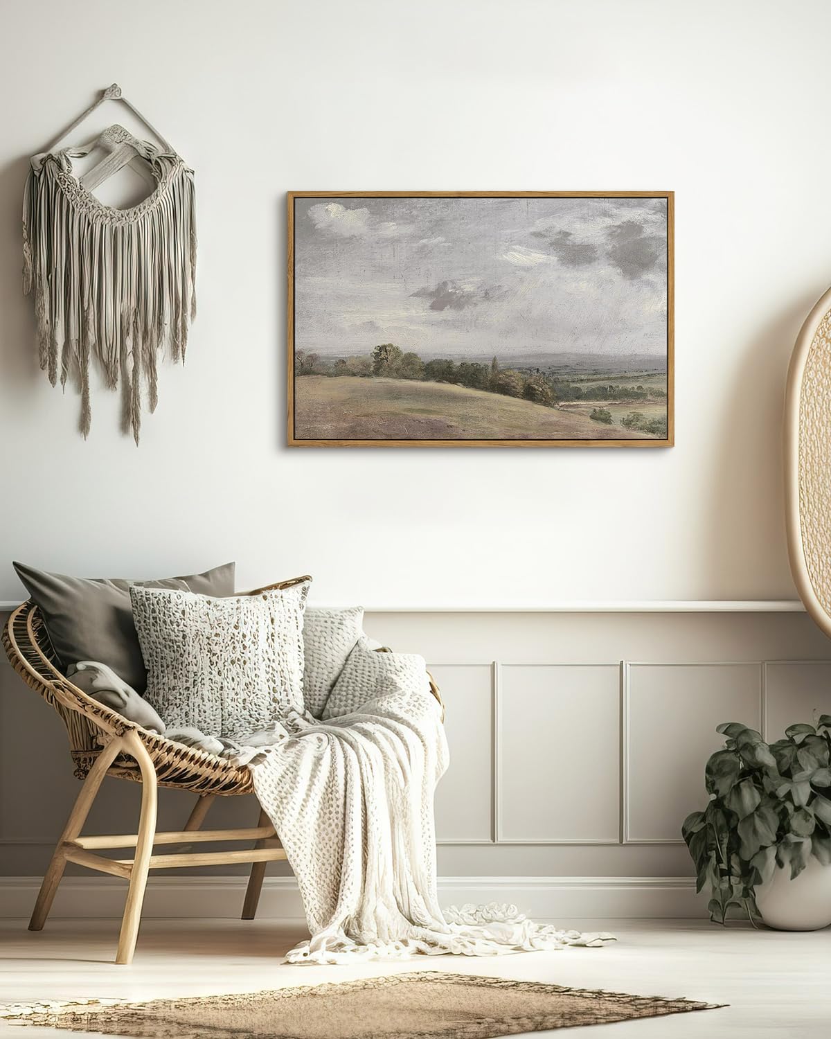 Insimsea Framed Canvas Wall Art Vintage Decor, Large Farmhouse Nature Scenery Clouds Valley Grassland Pictures Prints, Classical