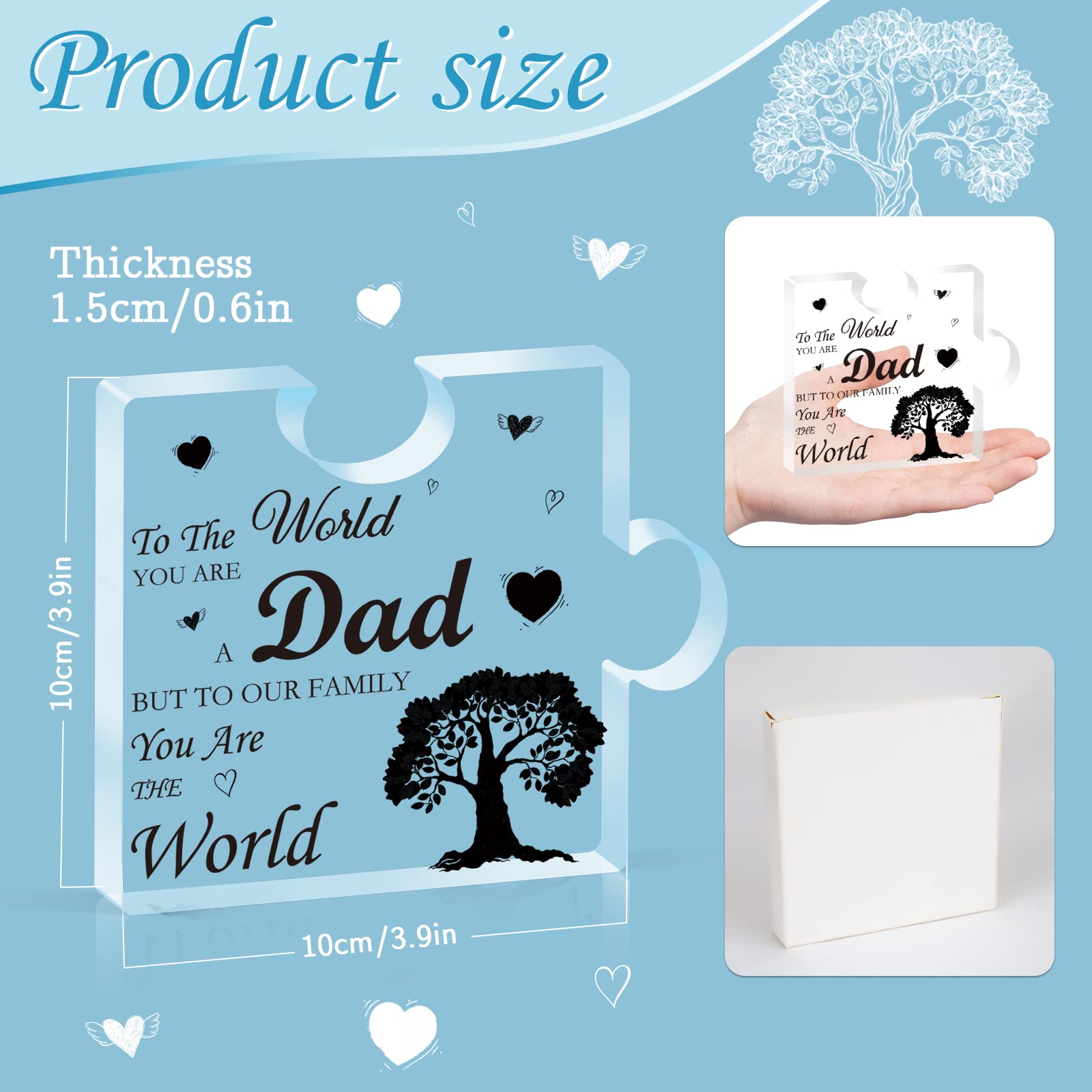 CSYY Dad Gift from Daughter Son, Acrylic Plaque Gift for Dad, Dad Plaque Gift Puzzle Shaped, Dad Birthday Present, Dad Presents
