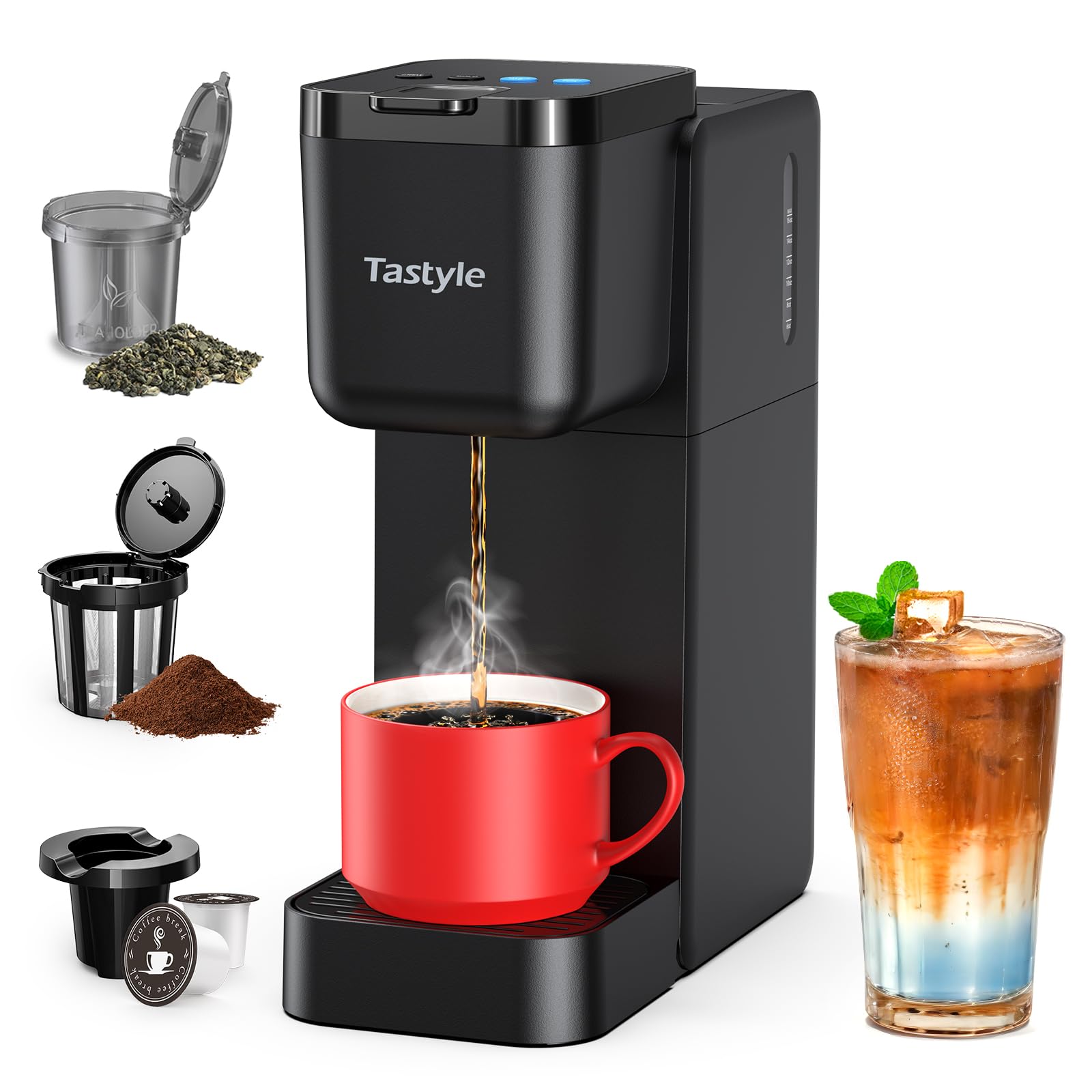 Tastyle Coffee and Tea Maker with 4 Brew Styles, 3 in 1 Single Serve Brewer for K Cup, Grounds & Tea, Cream