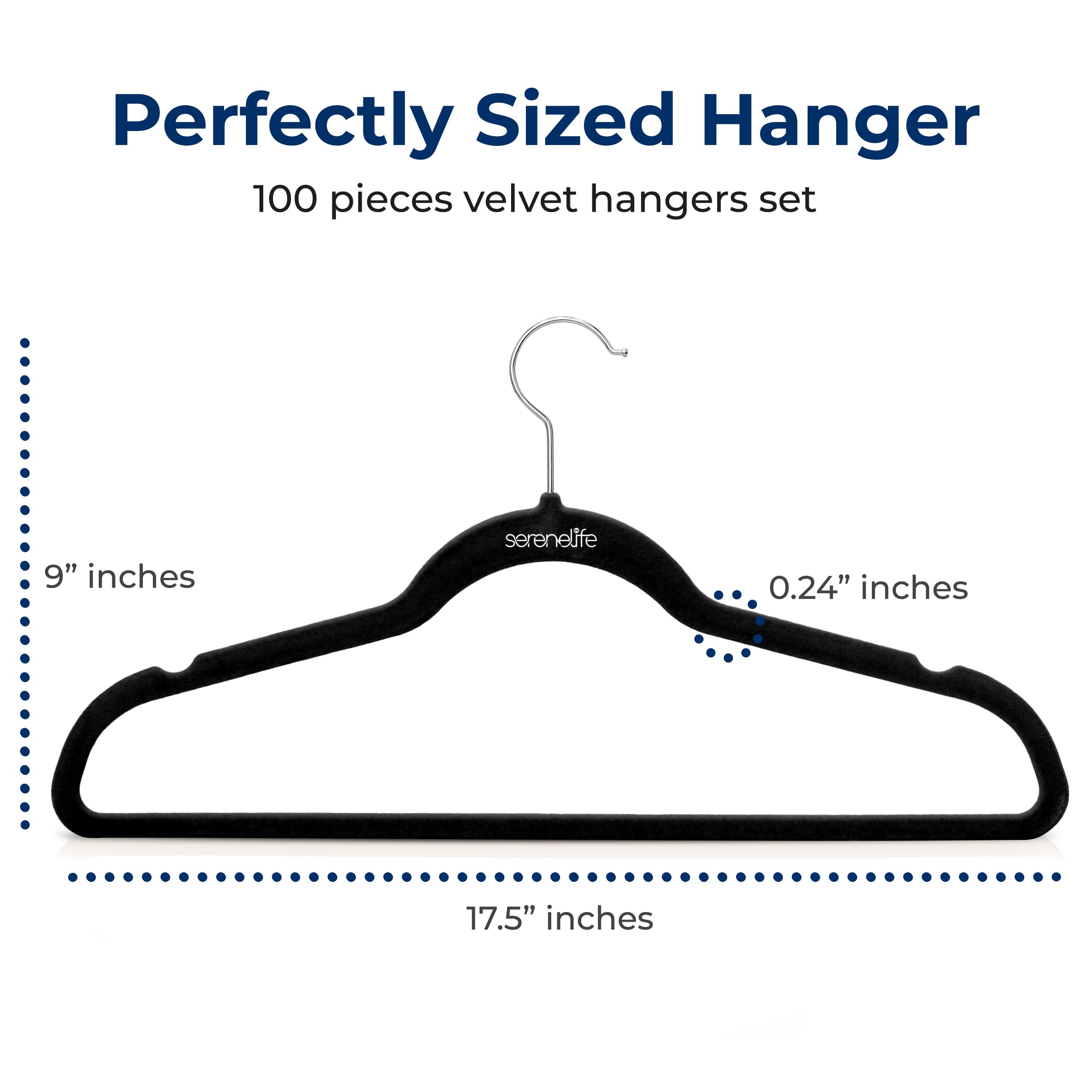 SereneLife Premium Non-Slip Velvet Hangers - Space Saving Heavy Duty Slim Suit Clothes Hanger Set with 360 Degree Swivel Metal Hook  Can Hold Up to 10 Lbs. For Coats  Jackets  Pants & Dress (100-Pack)