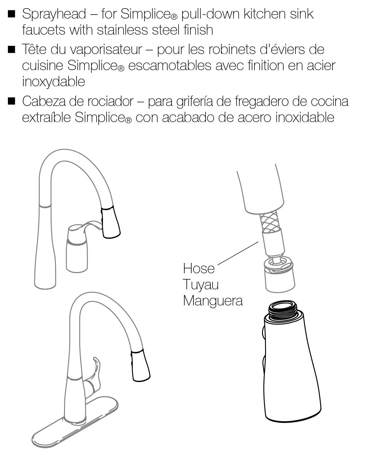 KOHLER GP1043211-VS Pulldown Sprayhead for Simplice Faucet, Stainless Steel, Small, Vibrant Stainless Finish