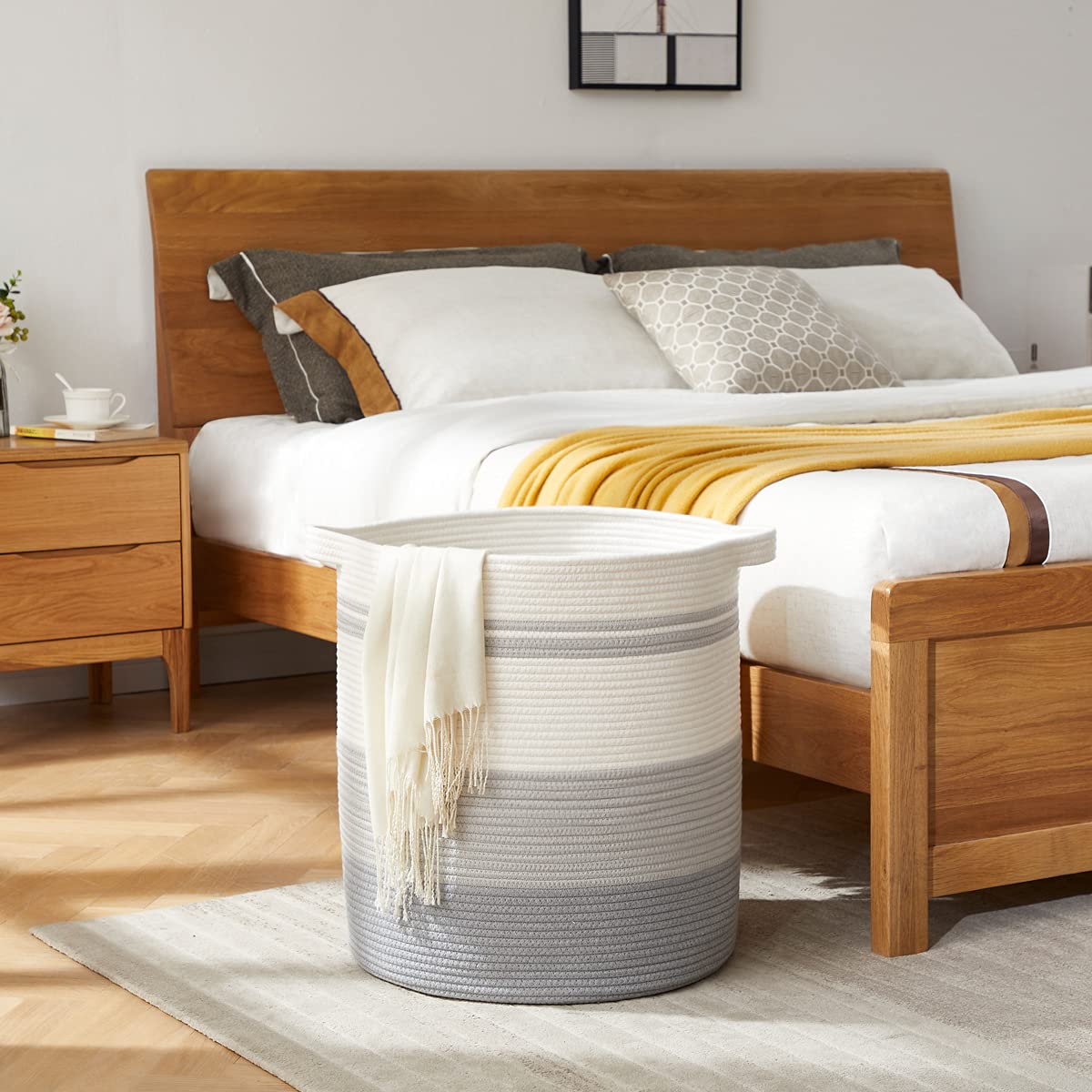 OIAHOMY 80L Laundry Hamper with Handles Decorative Basket for Living room Woven Storage Basket for Toys Bin Pillows  Blankets Clothes-20x18in-Gradient Gray
