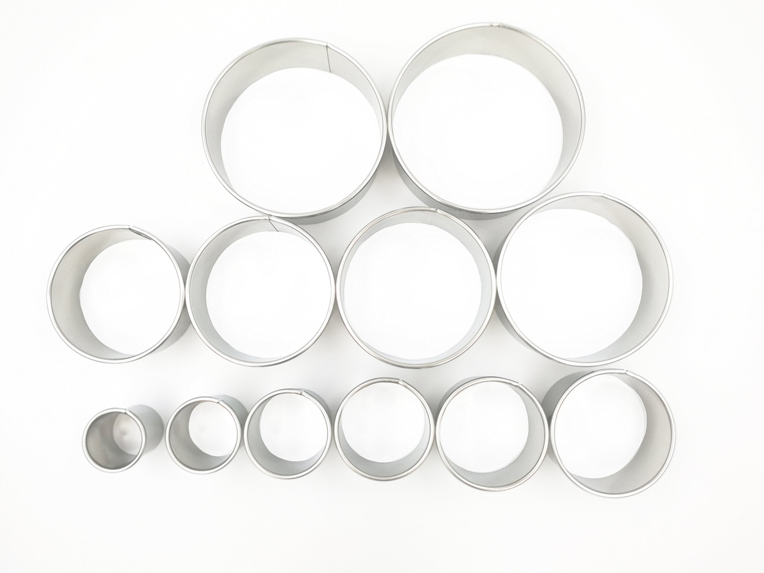 Jokumo 12 Piece Plain Round Pastry/Cookie Cutter Set Heavy Duty Commercial Grade 18/8 304 Stainless Steel - Metal Marked Size -