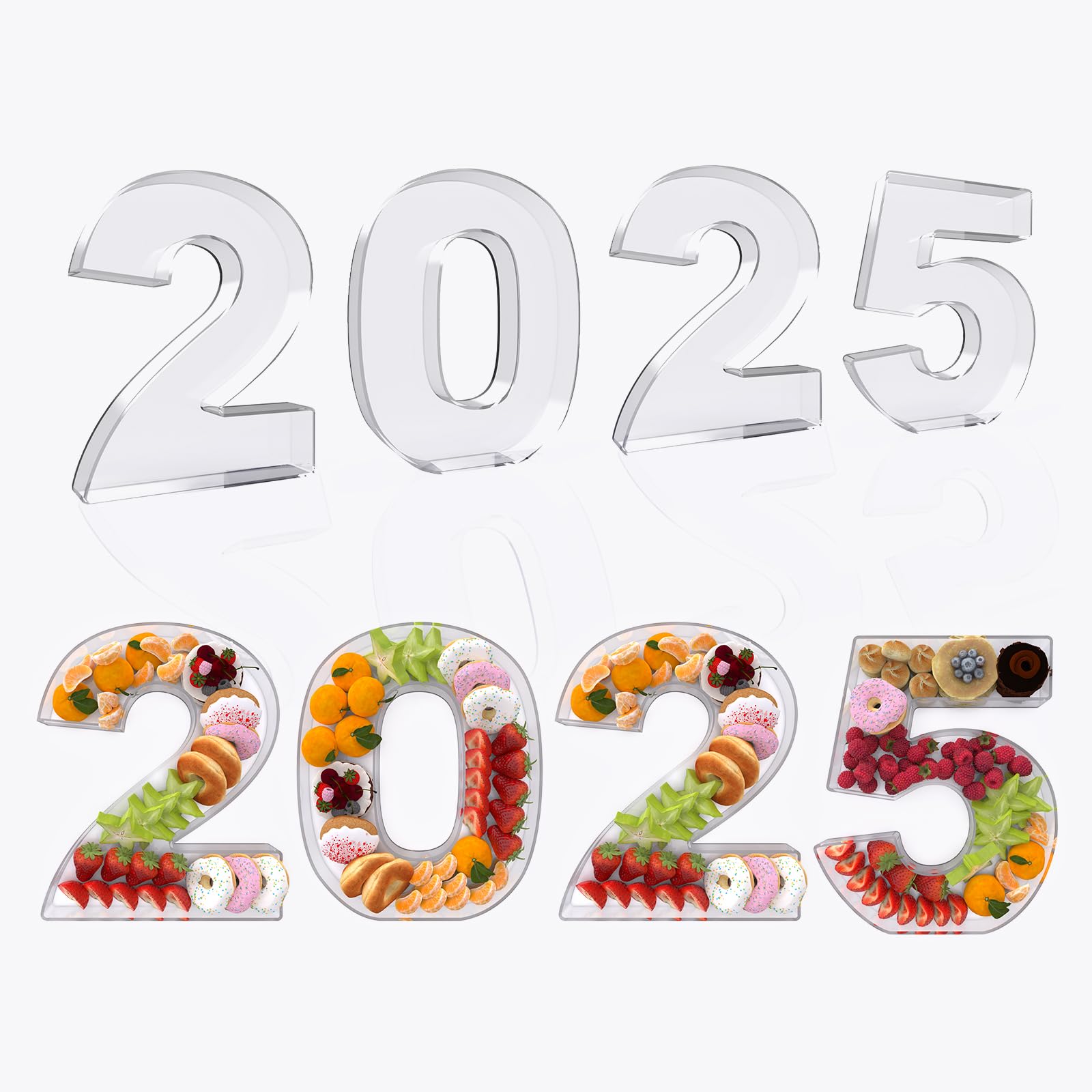 4Pcs Acrylic 2025 Charcuterie Board Box, 11    Reusable Fillable Number Plates for Cake Candy Dessert, Food Serving Tray for Chr