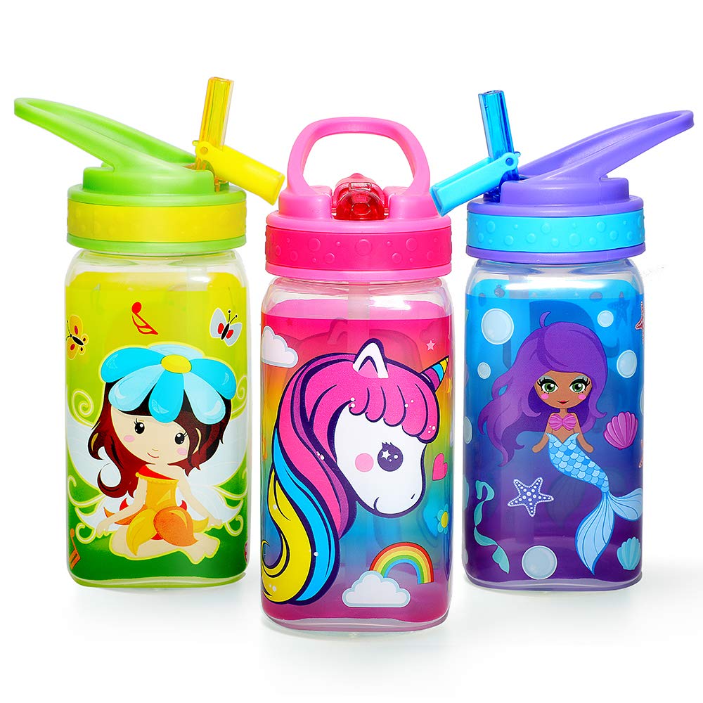 Home Tune 15Oz Kids Water Drinking Bottle - Bpa Free, Wide Mouth, Flip Sip Top, Easy Open, Lightweight, Leak-Proof, Cute Design