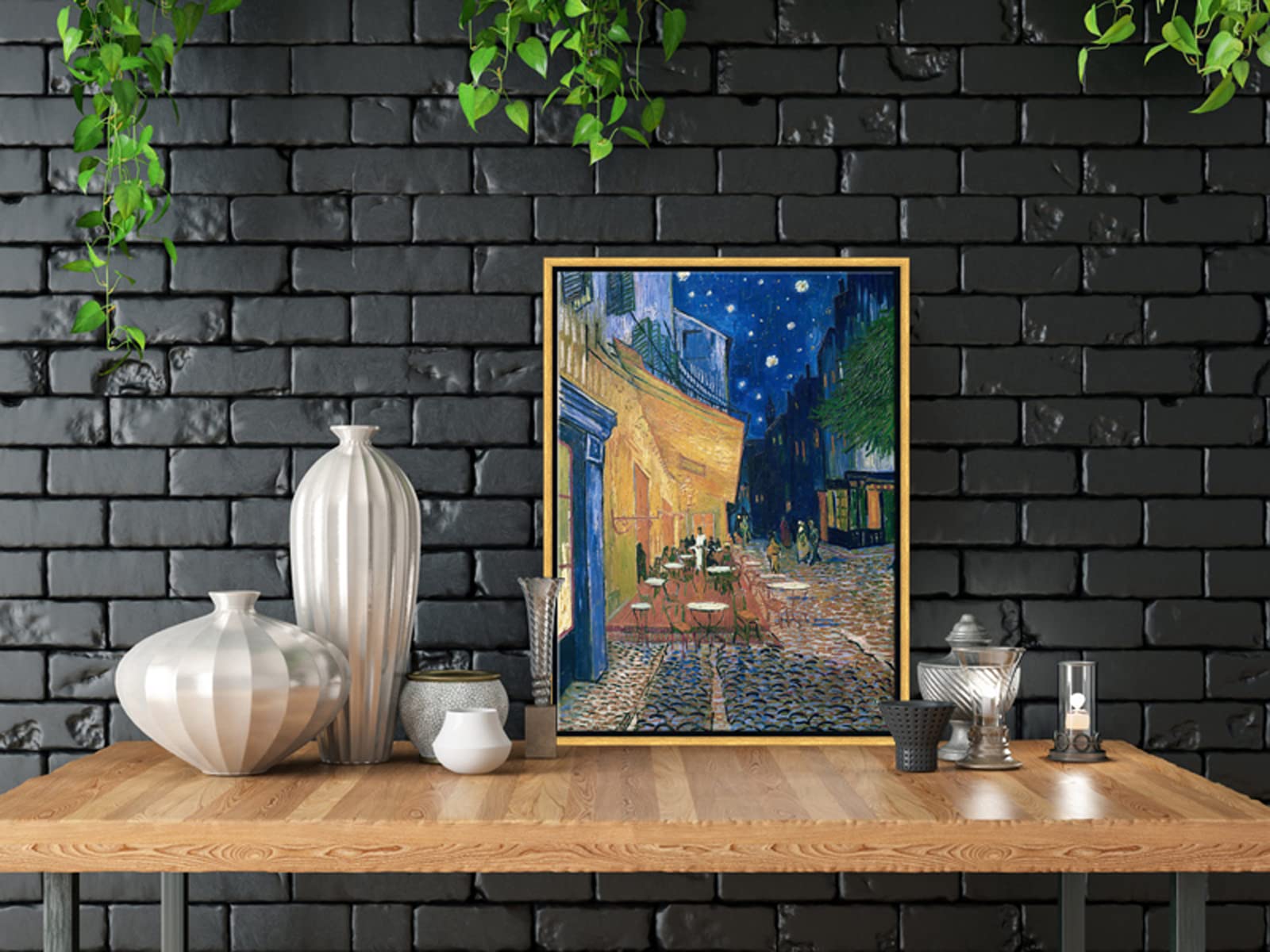 Wieco Art Framed Wall Art Of Cafe Terrace At Night By Vincent Van Gogh Paintings Reproduction Abstract Canvas Prints For Home Li