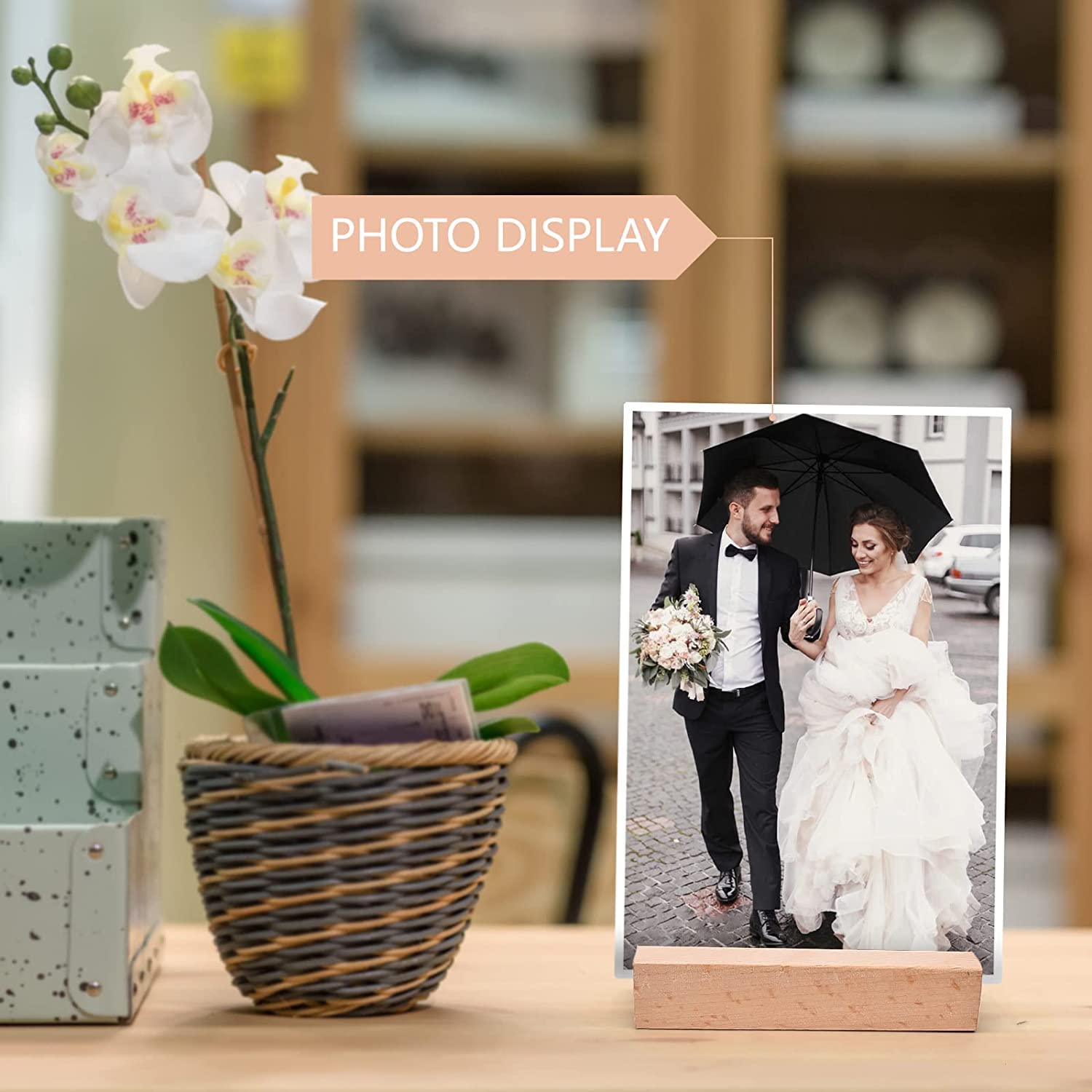 Facath 12 Pieces Wood Place Card Holders, Wooden Postcard Holder, Signs Table Number Stands Rustic Acrylic Sign Stand For Weddin