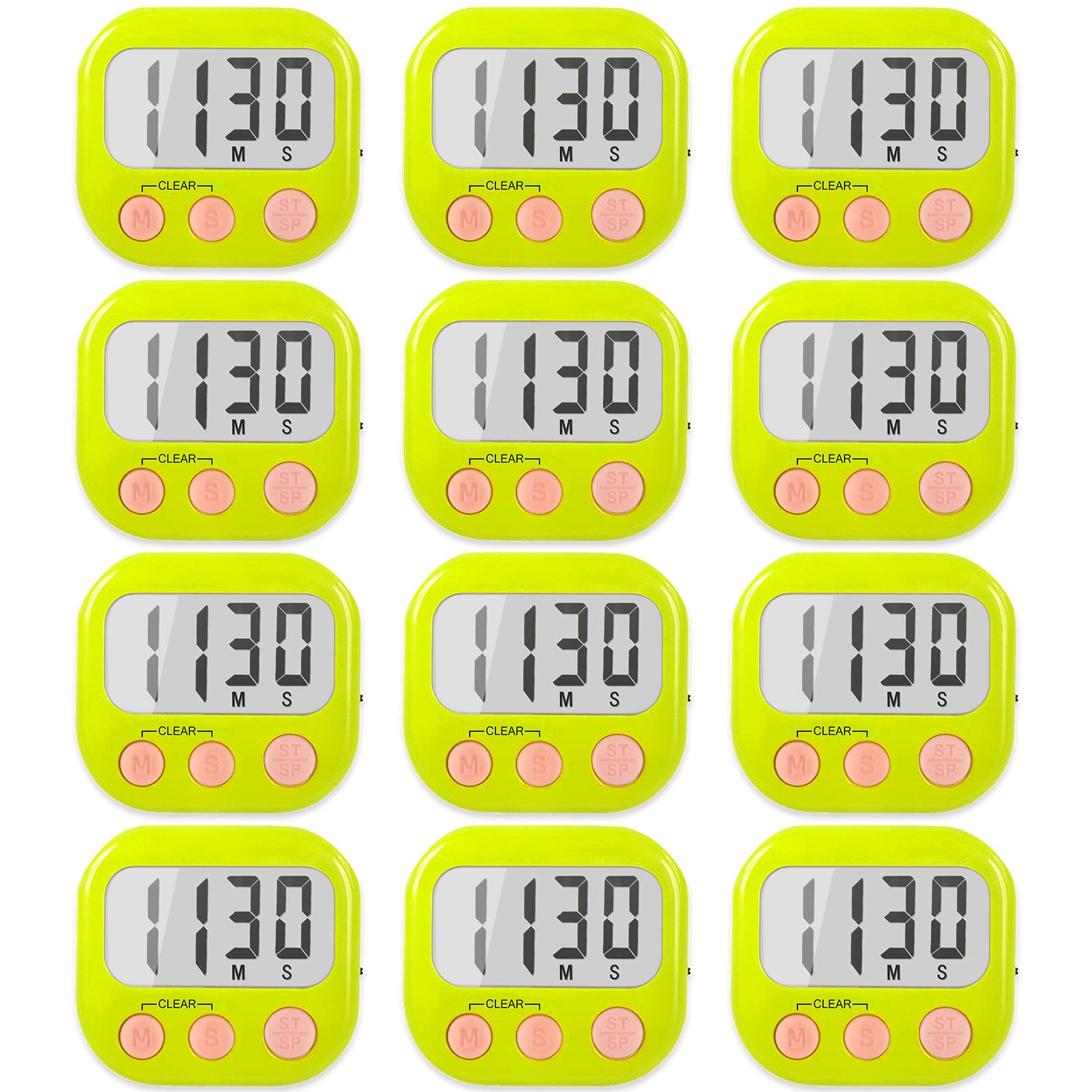12 Pack Digital Kitchen Timers for Cooking Magnetic Timer for Cooking Loud Alarm Green