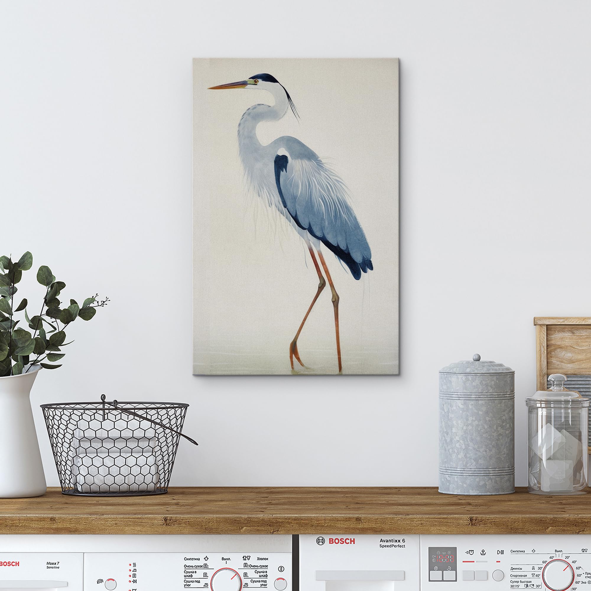 Wall26 Canvas Print Wall Art Watercolor Pastel Blue Heron Galapagos Bird Animals Wilderness Illustrations Modern Art Antique Vin