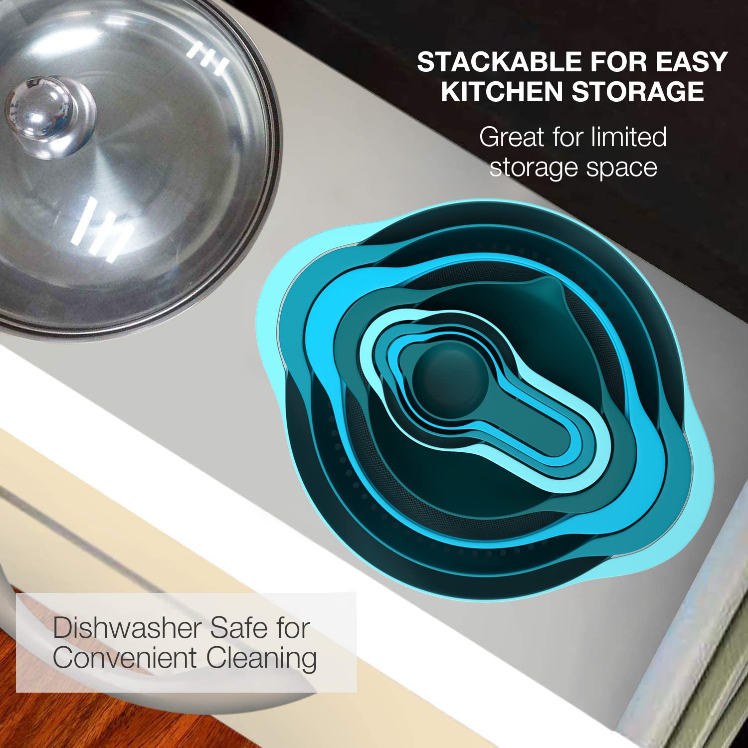 Mixing Bowls-Plastic Nesting Mixing Bowl Set Of 8, Kitchen Gadgets For Apartments Space Saving, Including Measuring Cups Sifter