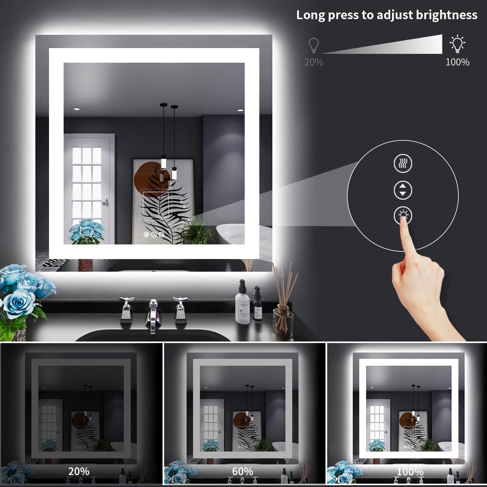Loaao 38''X38'' Led Bathroom Mirror With Lights, Anti-Fog, Dimmable, Backlit + Front Lit, Lighted Bathroom Vanity Mirror For Wal