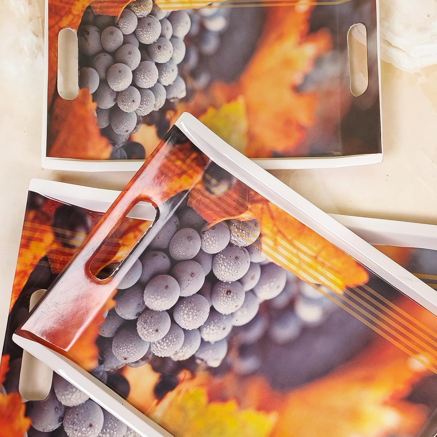 FEDOY Melamine Villori Series Serving Tray (Small, Medium and Large Size, Multicolor) - Set of 3
