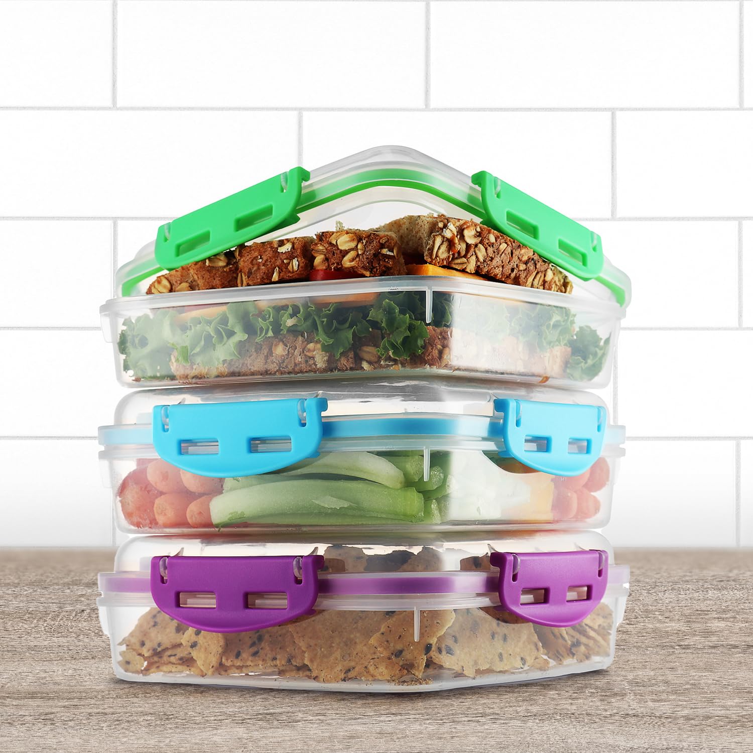 Tafura Kids 3 Pack Sandwich Containers, Bpa Free Plastic, Microwave And Dishwasher Safe, Designed With Kid Friendly Lids
