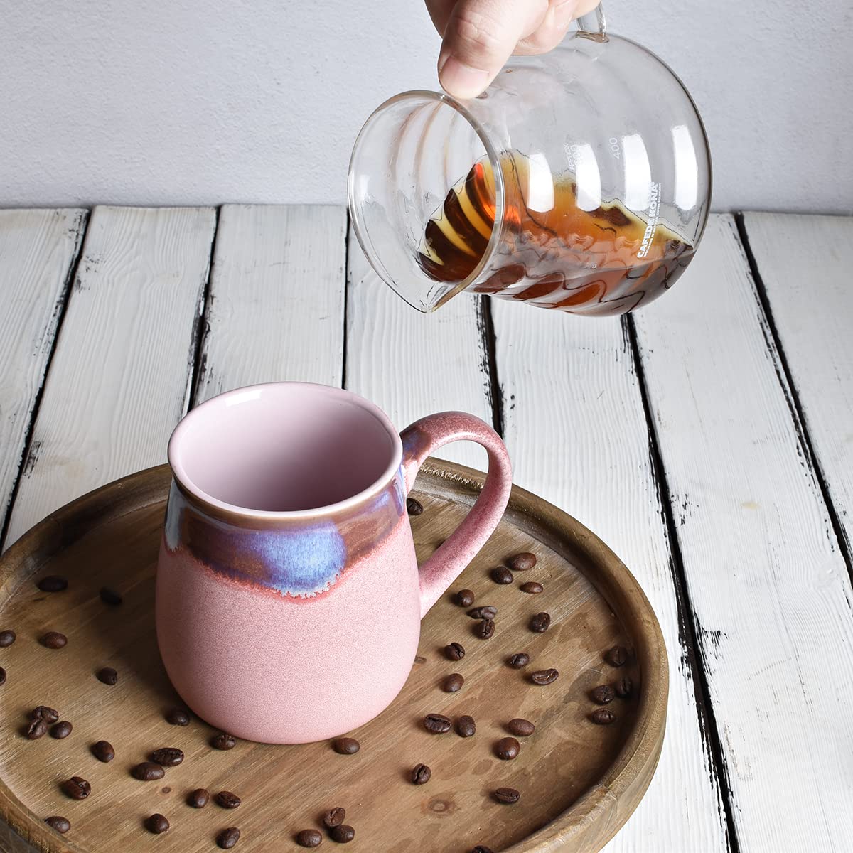 Bosmarlin Large Ceramic Coffee Mug, Pink Big Tea Cup For Office And Home, 21 Oz, Dishwasher And Microwave Safe (Pink, 1)