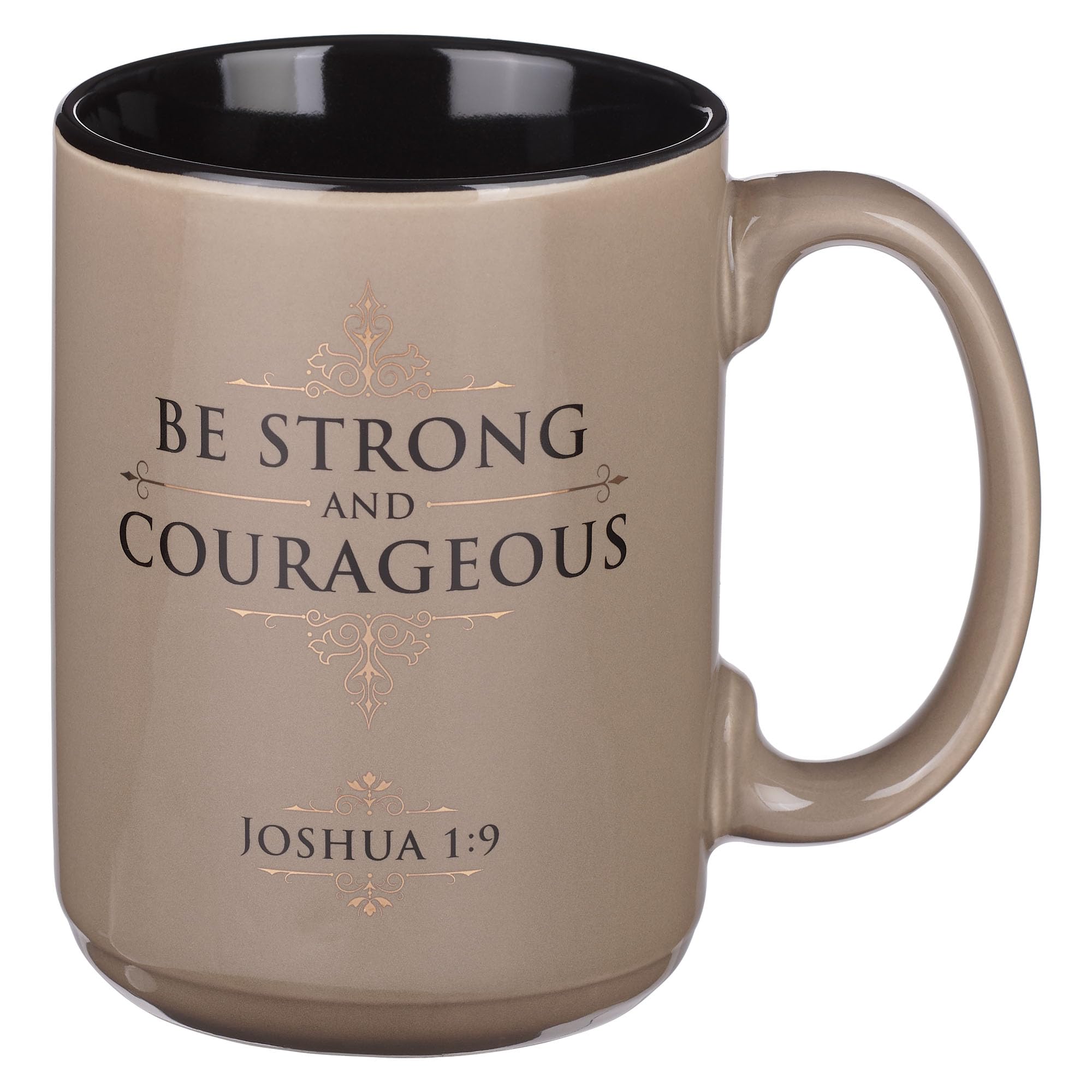 Christian Art Gifts Large Ceramic Coffee & Tea Scripture Mug for Men & Women: Strong & Courageous Inspirational Bible Verse, Glo