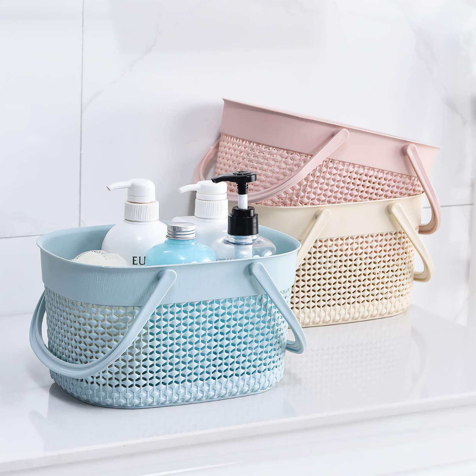 rejomiik Portable Shower Caddy Basket  Plastic Organizer Storage Tote with Handles Toiletry Bag Bin Box for Bathroom  College Dorm Room Essentials  Kitchen  Camp  Gym  Blue