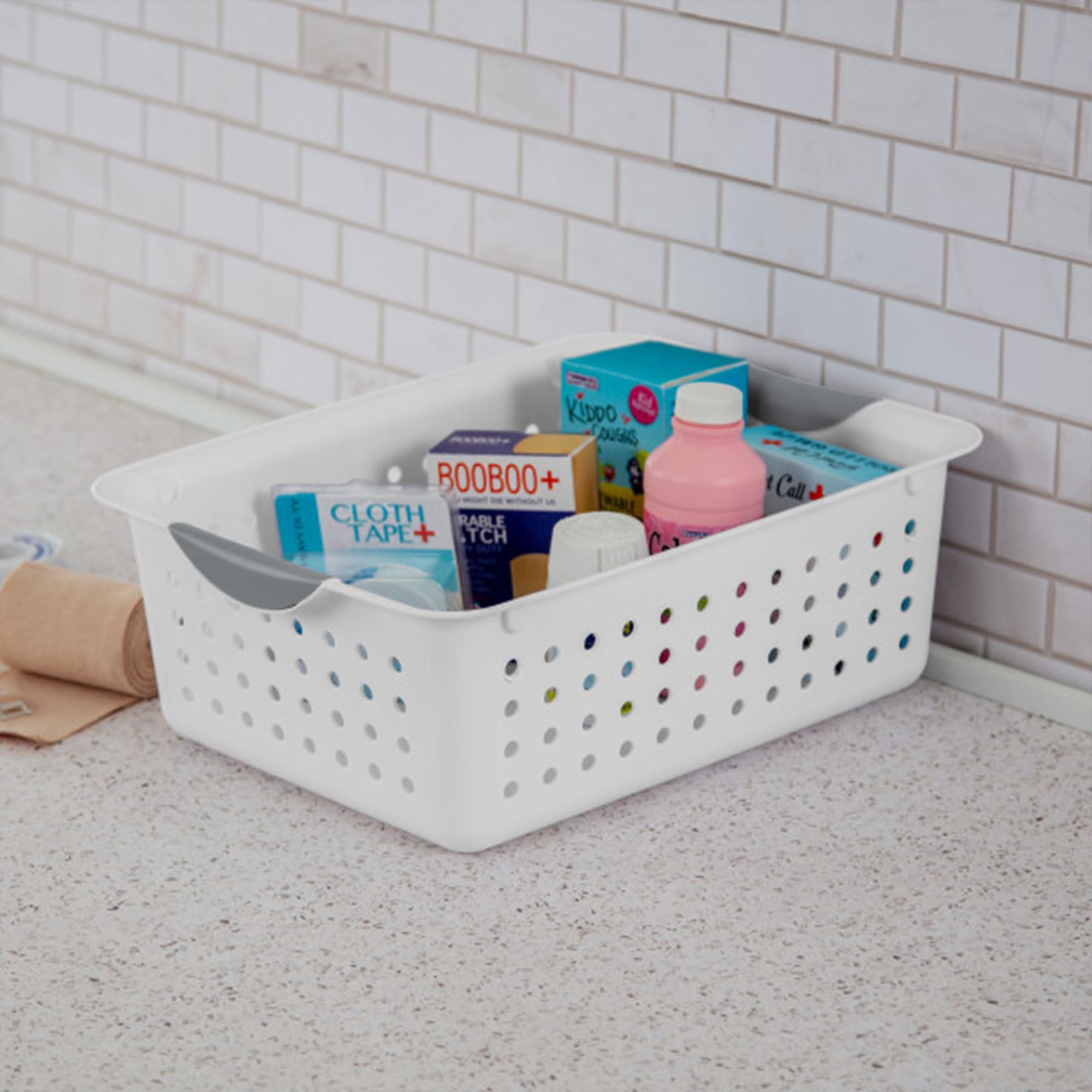 Sterilite 18-Pack Plastic Ultra Basket Storage Bins, Medium Organizing Box, White