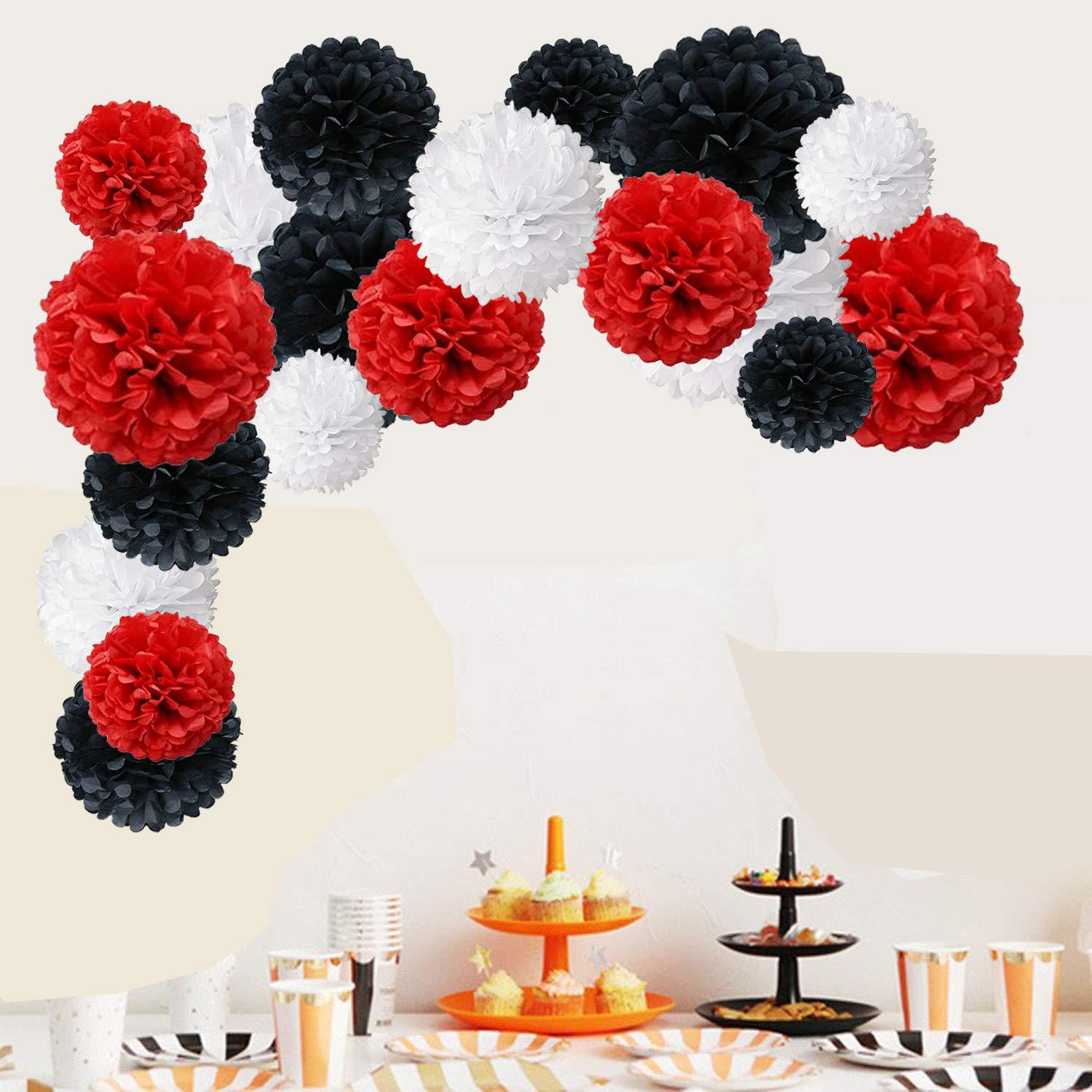 Tissue Paper Pom Poms, Recosis Paper Flower Ball For Birthday Party Wedding Baby Shower Bridal Shower Festival Decorations, 18 P