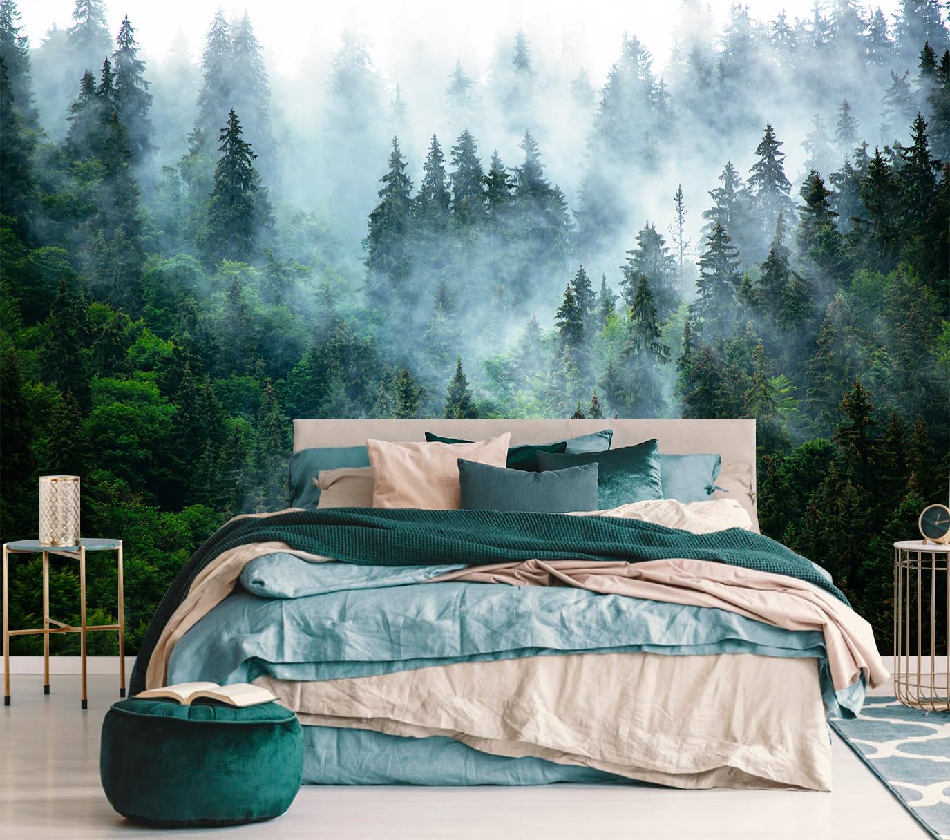 TUNDJ - Misty Forest Wallpaper Peel and Stick Foggy Forest Self Adhesive Mural for Living Room Bedroom 157x108