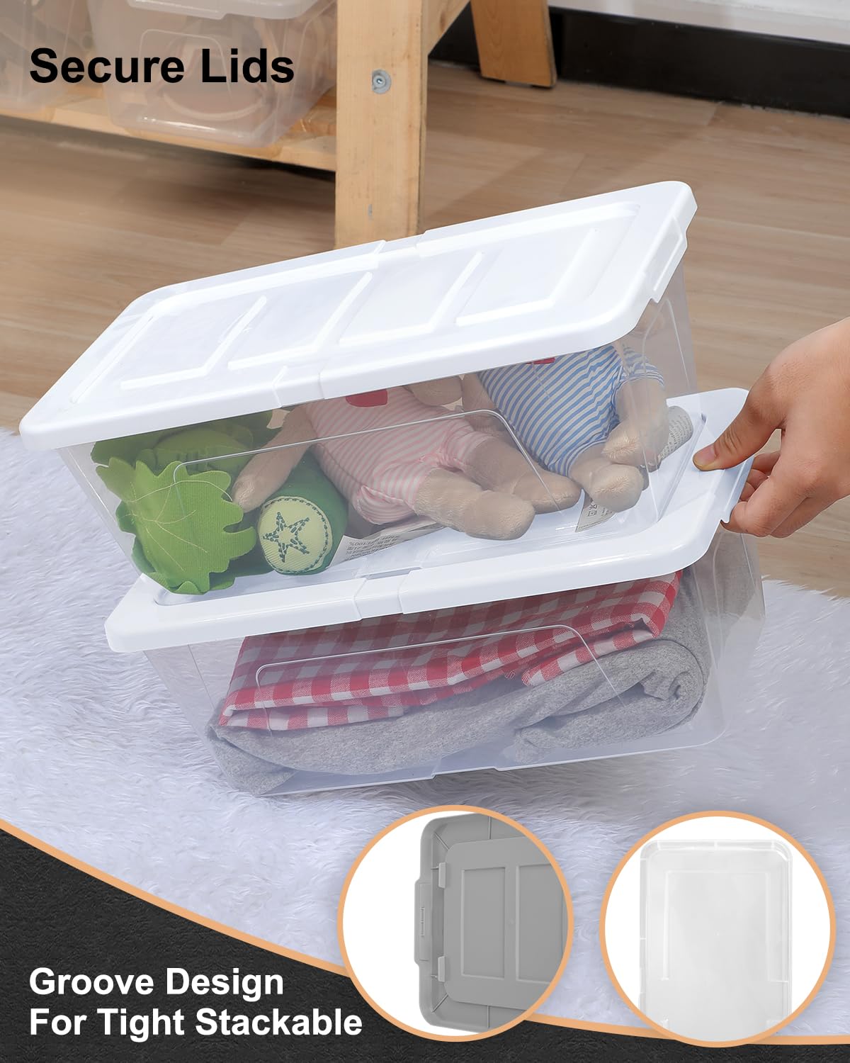 Eoenvivs Plastic Storage Bins With Lids, 12 Packs Set, Storage Boxes With Lids And Stackable Shoe Boxes For Organization, Clear