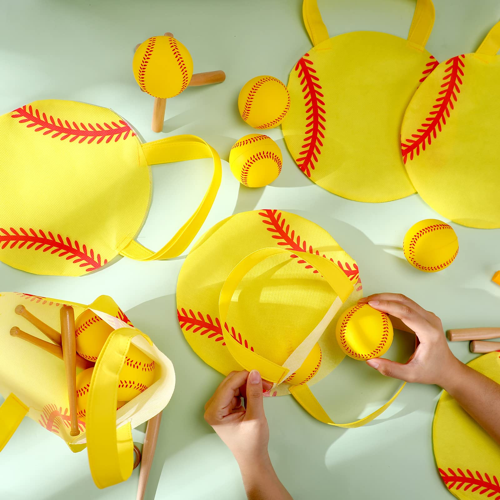 Shihanee 24 Pcs Softball Party Favor Bags Ball Themed Party Goody Candy Bags Sport Game Treat Handbags Softball Non Woven Gift H