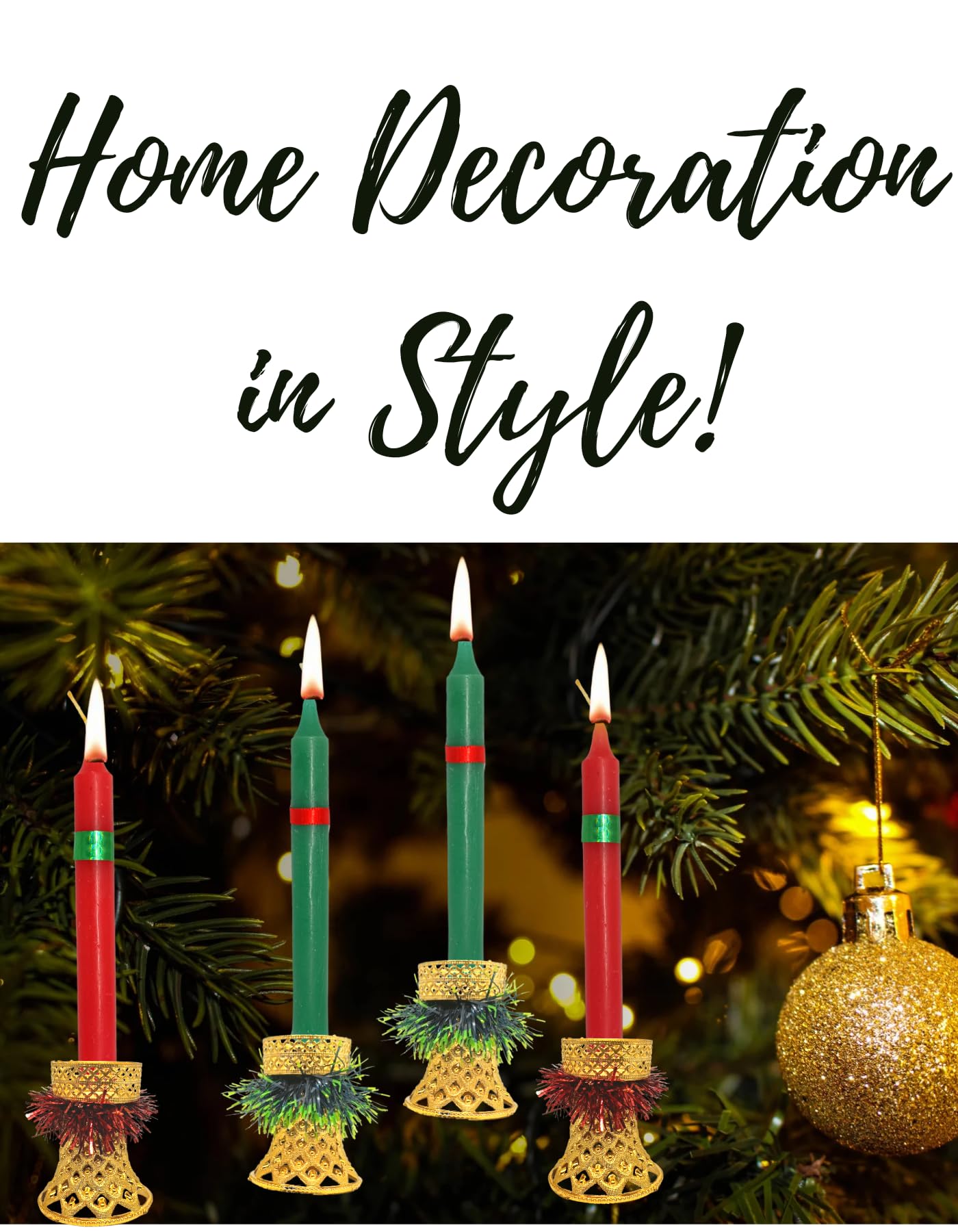 Quarya Decorative Candles Round Merry Christmas Wax Candles with Candle Stands Holders for Xmas Red Green Santa Candles for Home