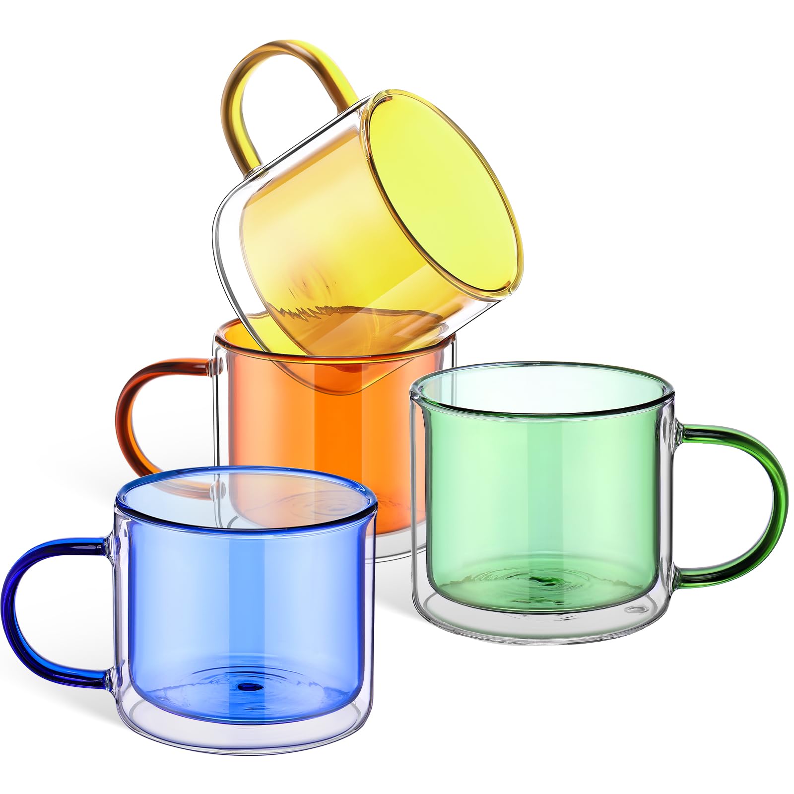 Domensi 4 Pcs Double Wall Coffee Mugs 10 Ounce Milk Glass Mugs with Handle Insulated Tea Cups Gift Set for Holidays Birthday Hom
