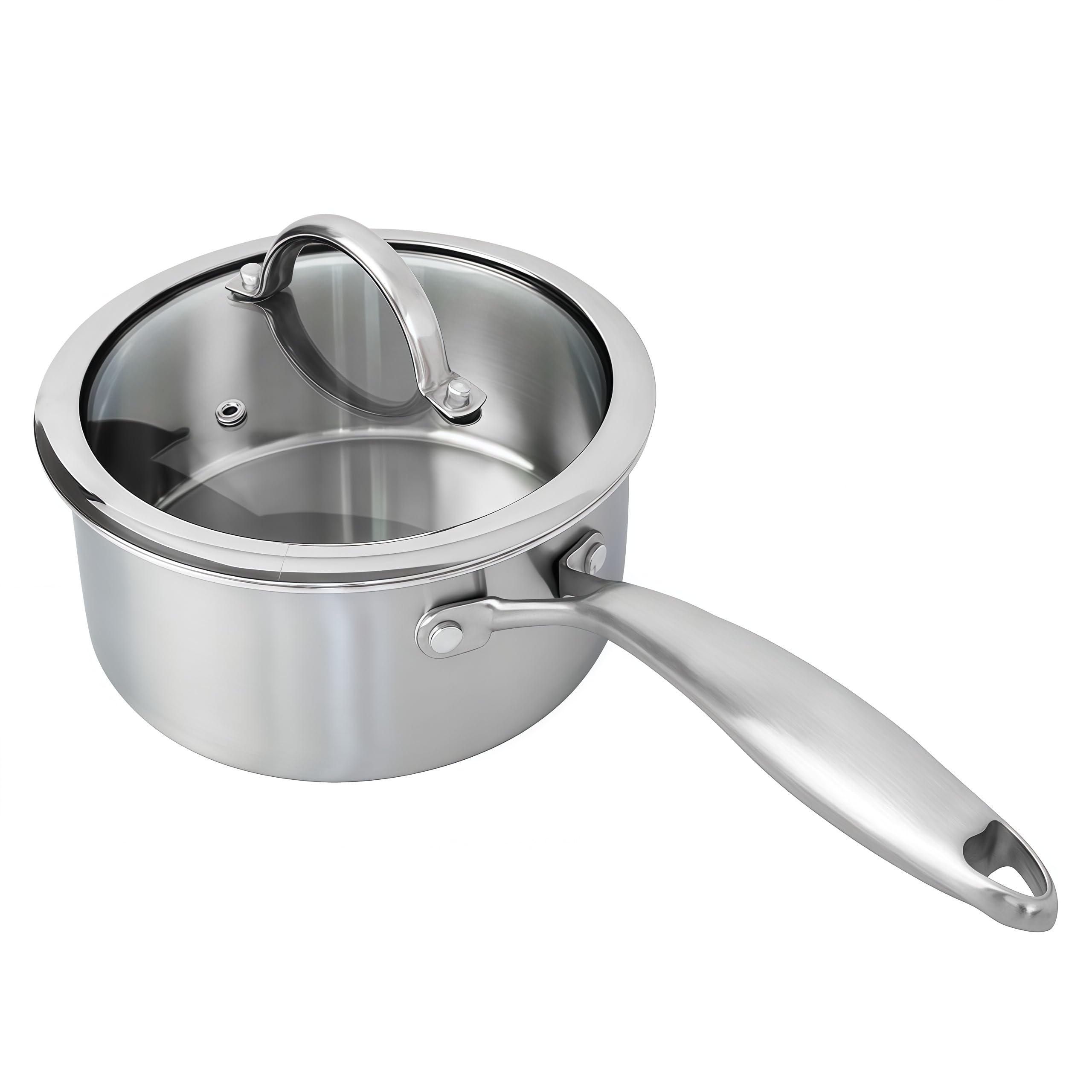 Stainless Steel Small Brushed Saucepan With Lid, Induction Cooking Sauce Pot Pans, 18/10 TriPly Heavy Bottom Saucier Cookware, 