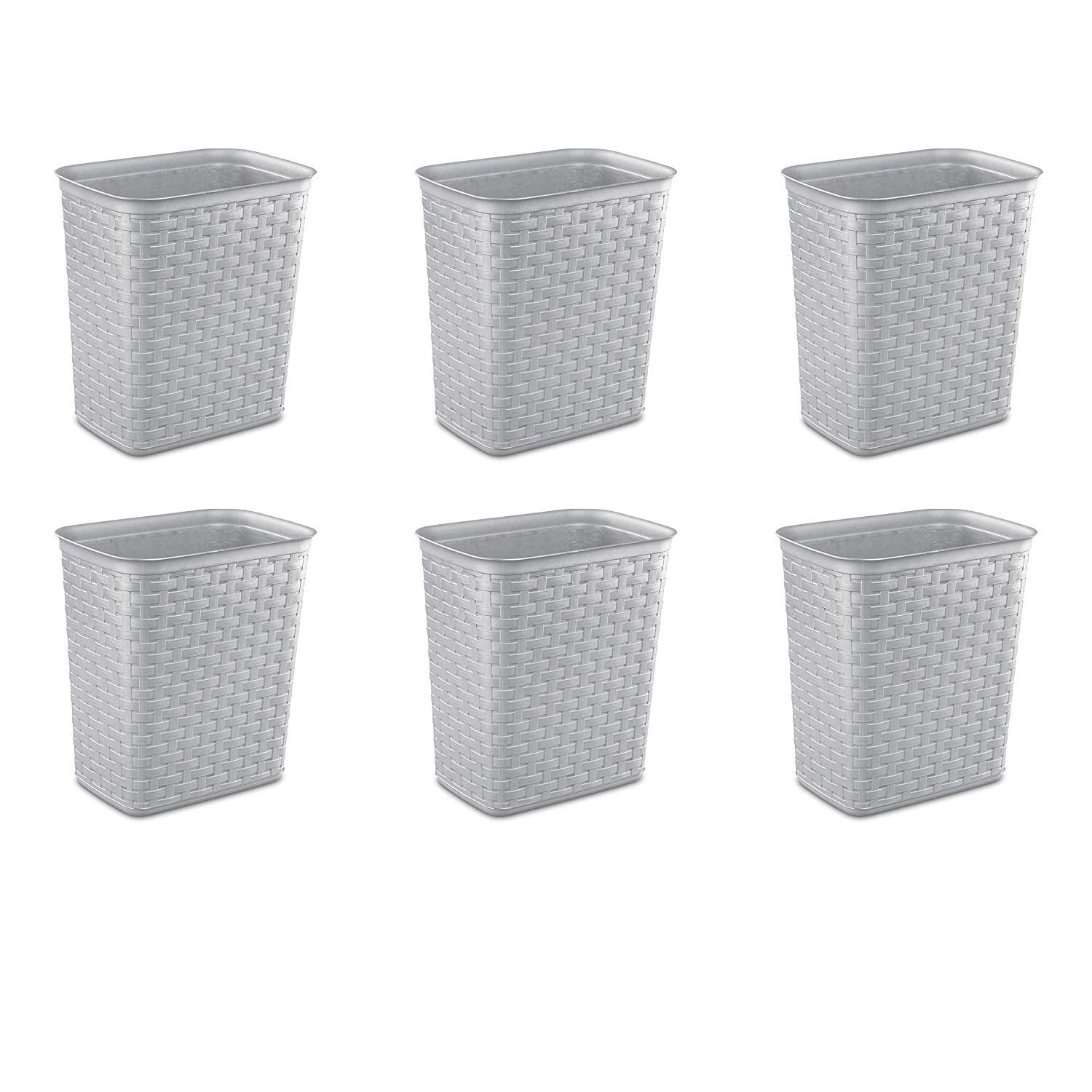 Sterilite 3.4 Gallon Weave Wastebasket, Small, Decorative Trash Can For The Bathroom, Bedroom, Dorm Room, Or Office, Gray, 6-Pac
