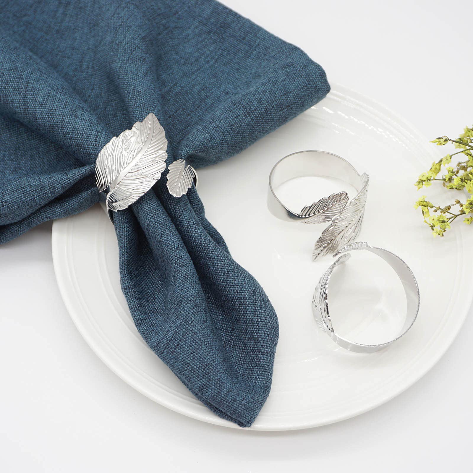 Utalek Silver Leaf Napkin Rings Set Of 6, Leaves Napkin Rings For Table Setting, Metal Leaf Napkin Holder Rings For Holiday Part