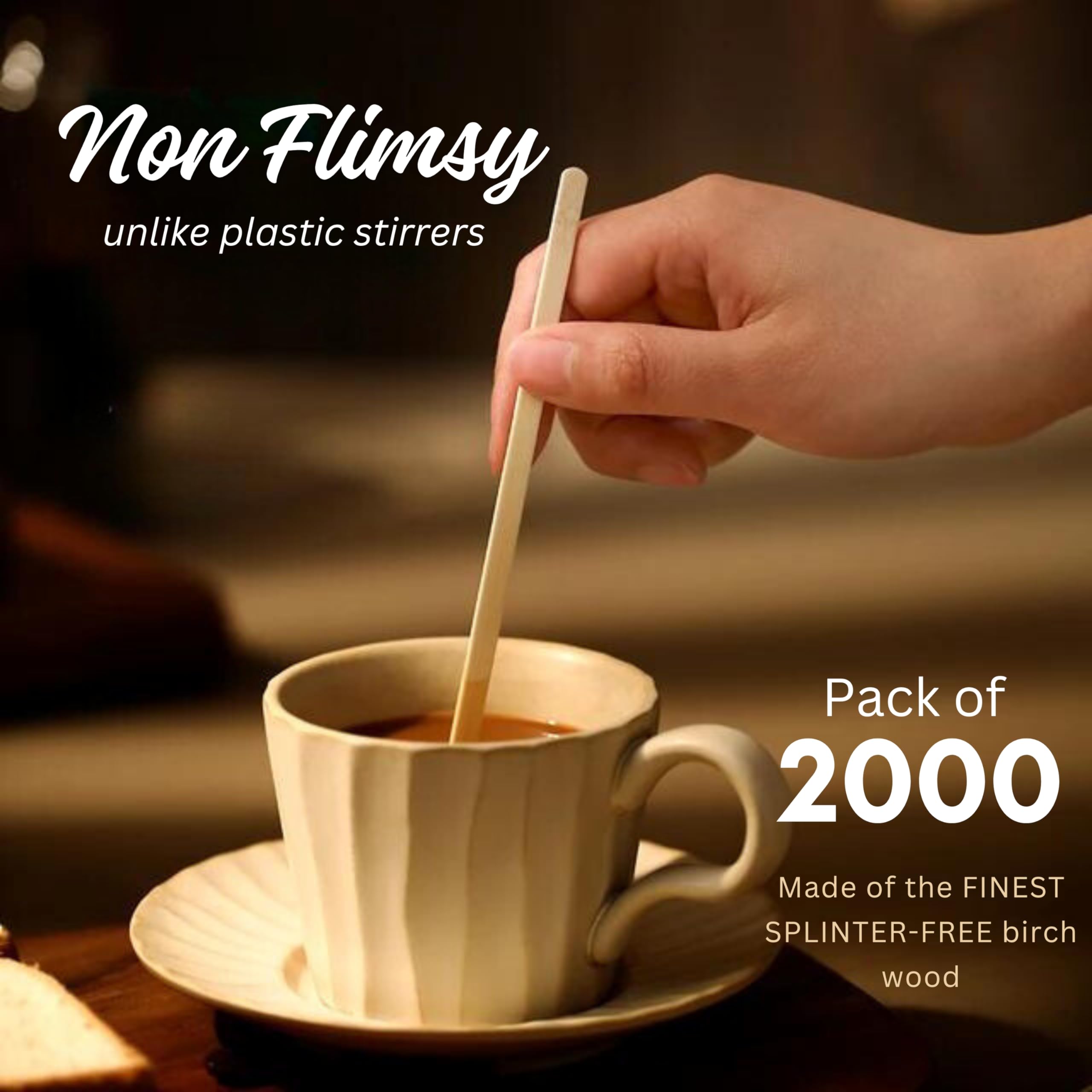Spixir Coffee Stirrers Disposable Wooden Coffee Stir Sticks - Biodegradable Eco-Friendly Round-End Birchwood 7 Inches Large Wood