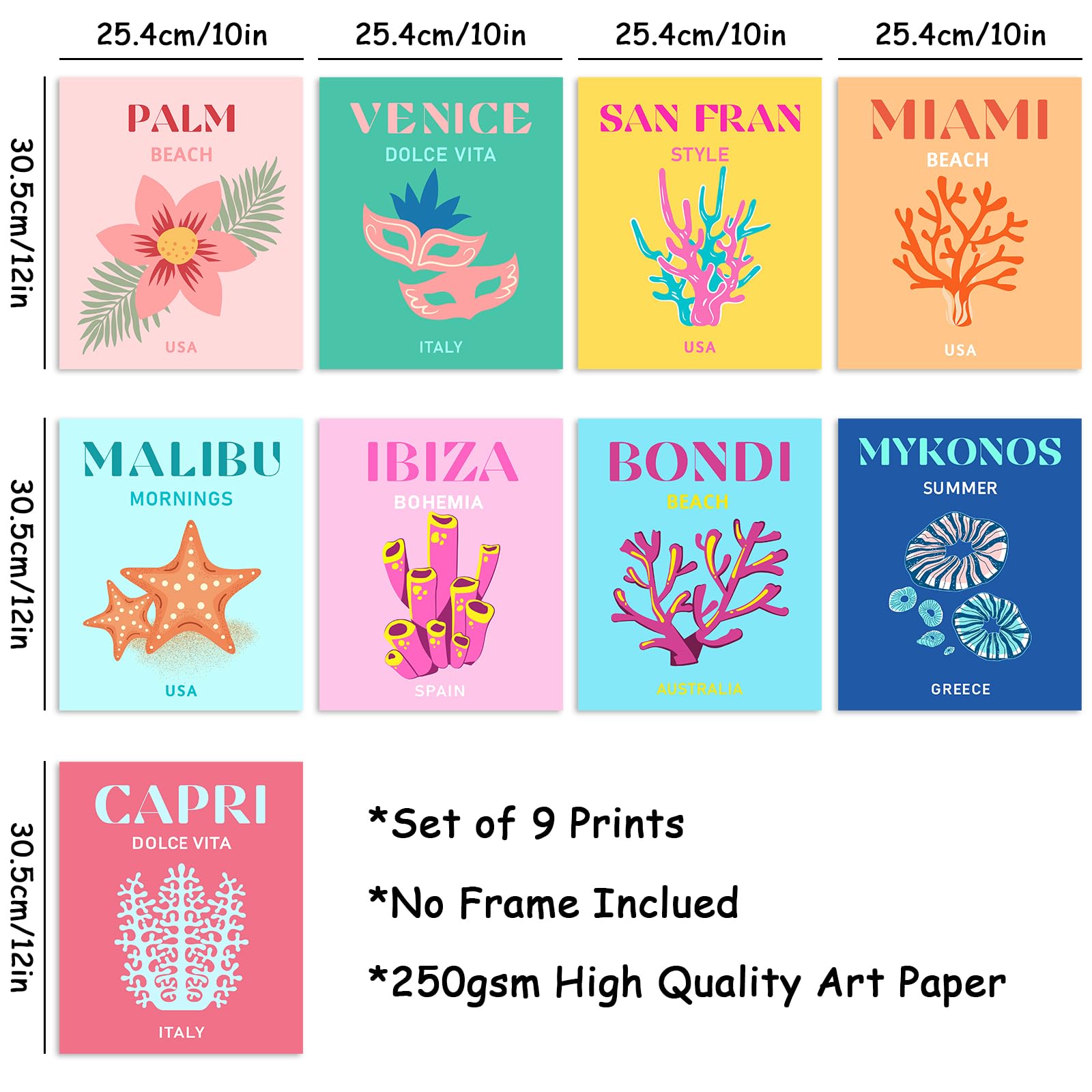 Whaline 9Pcs Preppy Travel Wall Art Prints Colorful Abstract Aesthetic Preppy Room Decor Minimalist Art Poster Decor For Teen Gi