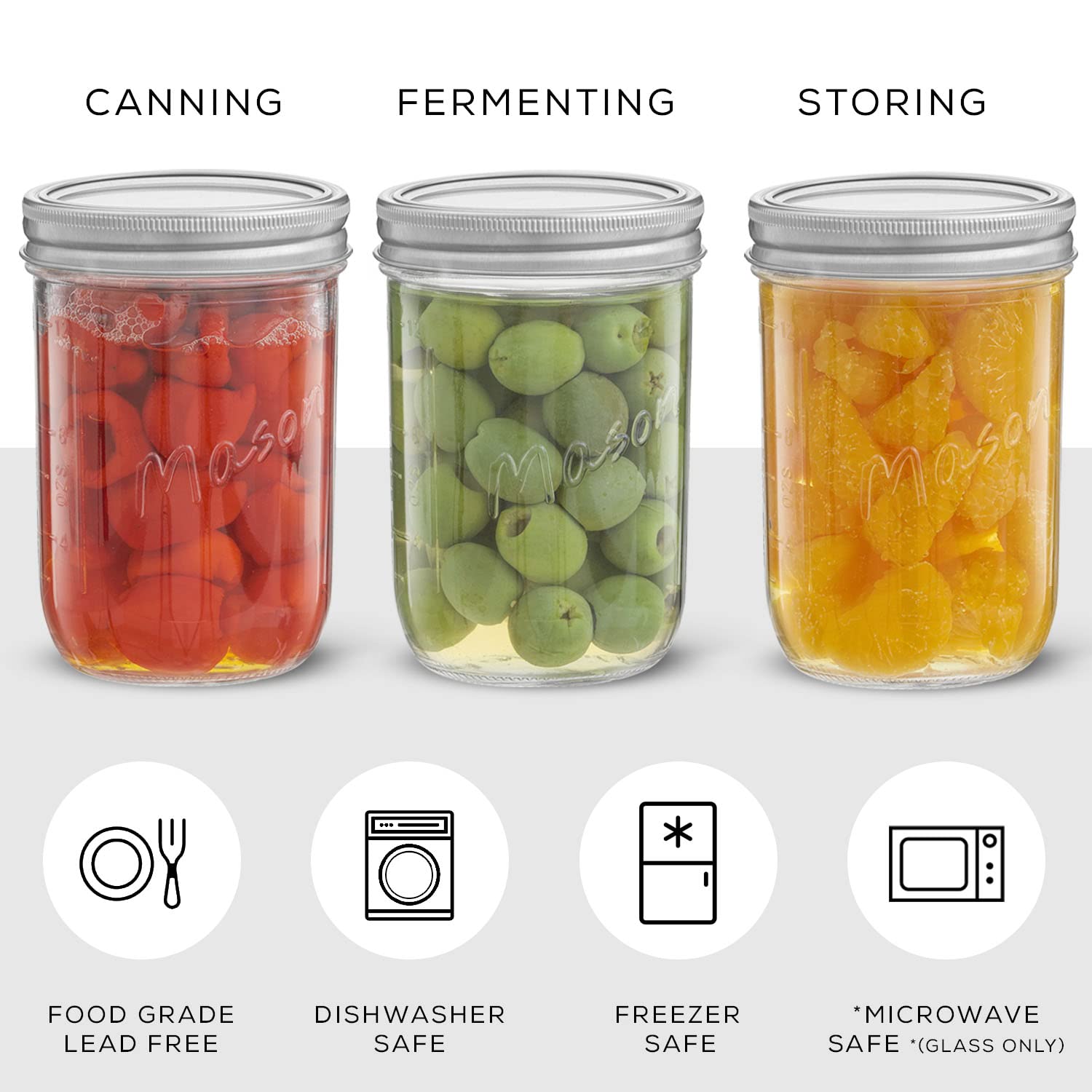 16 Oz Mason Jars With Lids, Labels And Measures 6-Pack Wide Mouth Mason Jars, Glass Jar With Lid And Band Airtight Canning Jars,