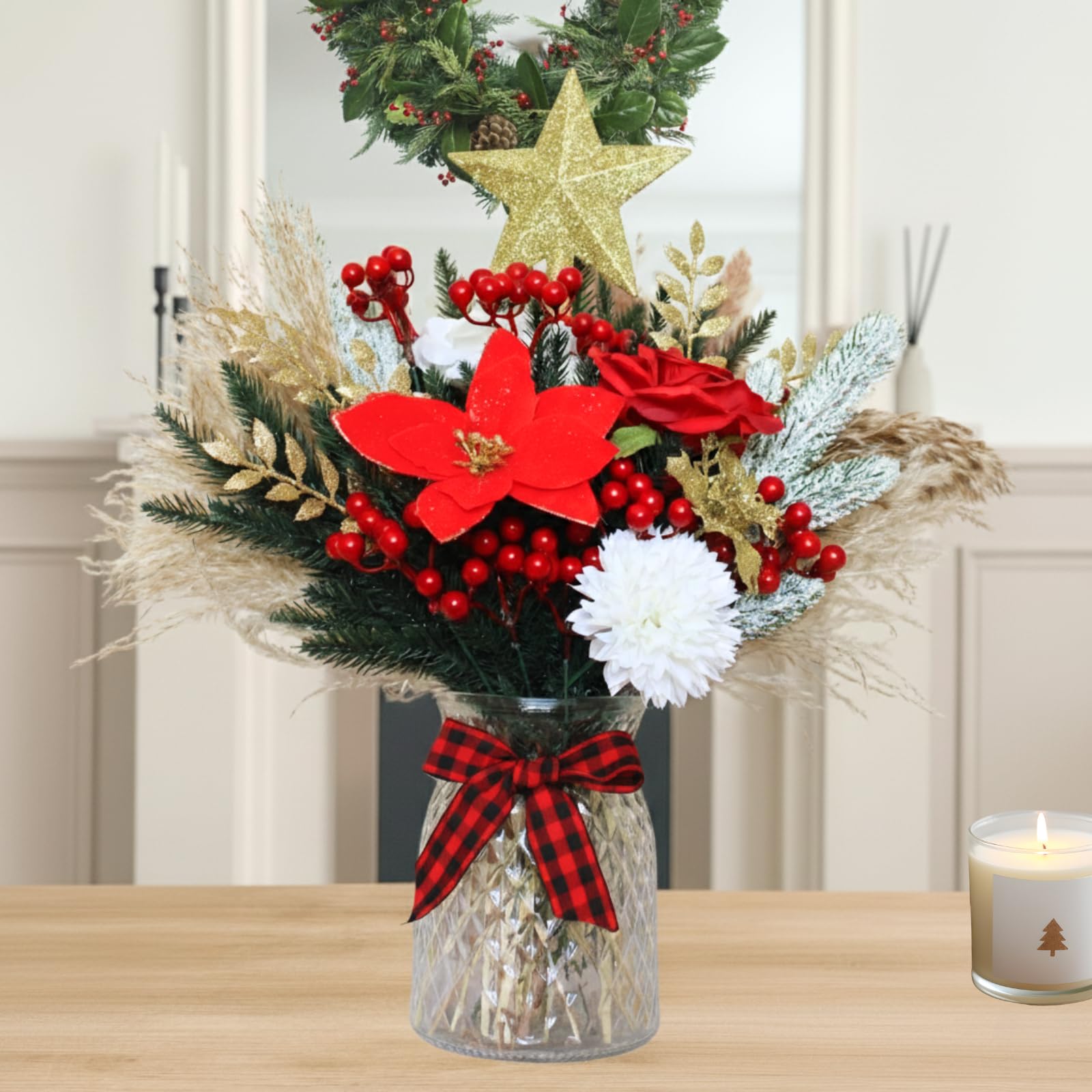 Christmas Centerpieces for Tables, Holiday Table Decor, 100pcs Christmas Floral Arrangements In Vase, Xmas Decorations For Coffe