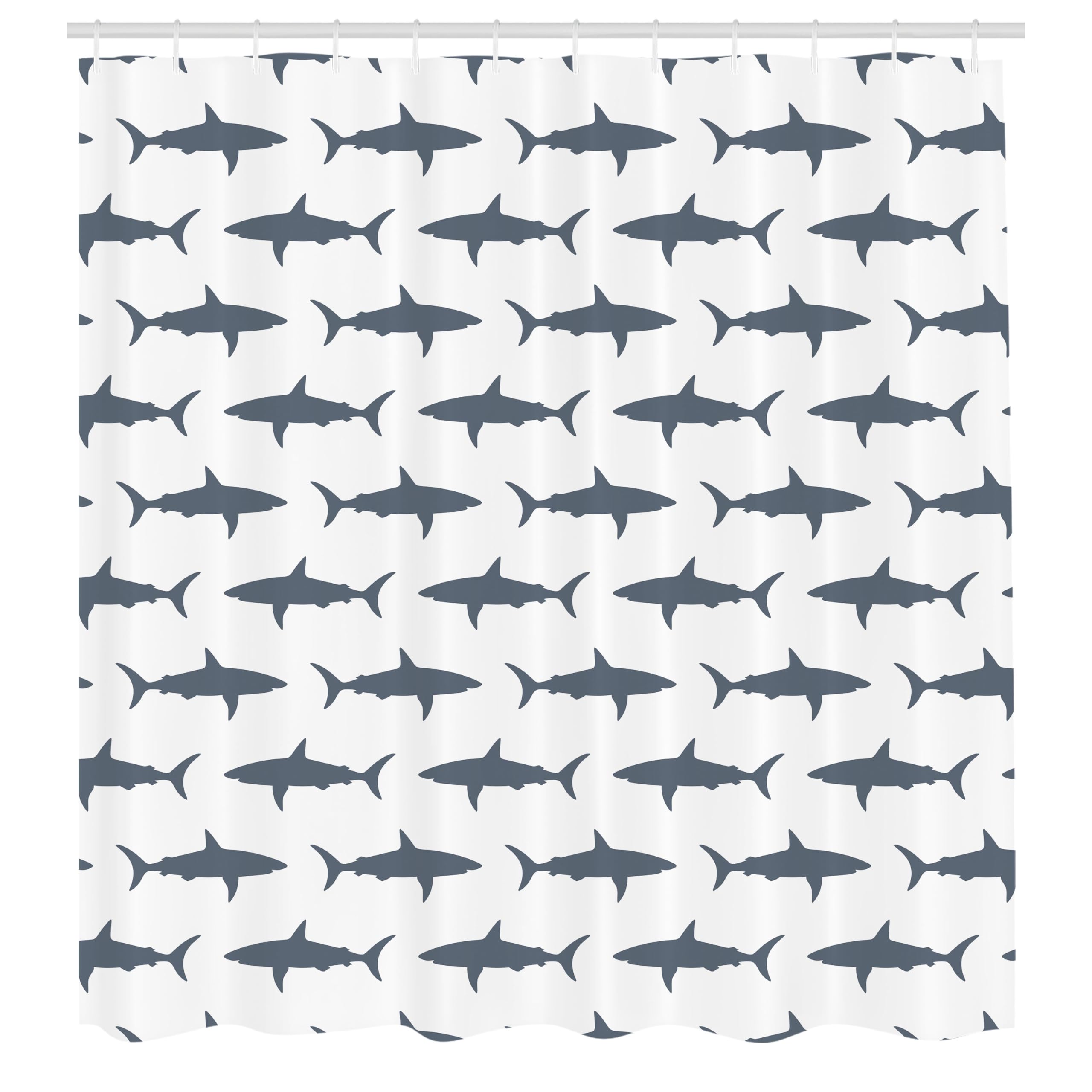 Fish Shower Curtain Set Sea Animals Decor, Sharks Swimming Silhouettes Traveler Powerful Danger Design Pattern, Bathroom Accesso