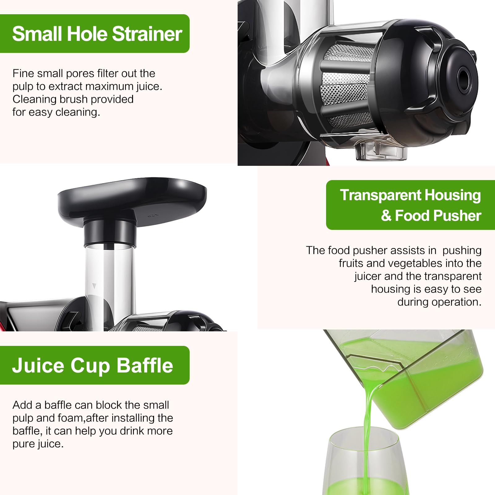 Juicer Machine  Aobosi Slow Masticating Juicer  Cold Press Juicer Machines with Reverse Function  Quiet Motor  High Juice Yield with Juice Jug & Brush for Cleaning  Black