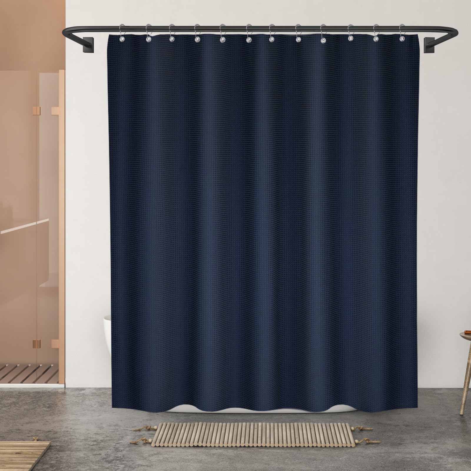 Final Friday Blue Shower Curtain Fabric, Waffle Shower Curtains For Bathroom, Hotel Luxury Cloth Bath Curtain Boho Bathroom Deco