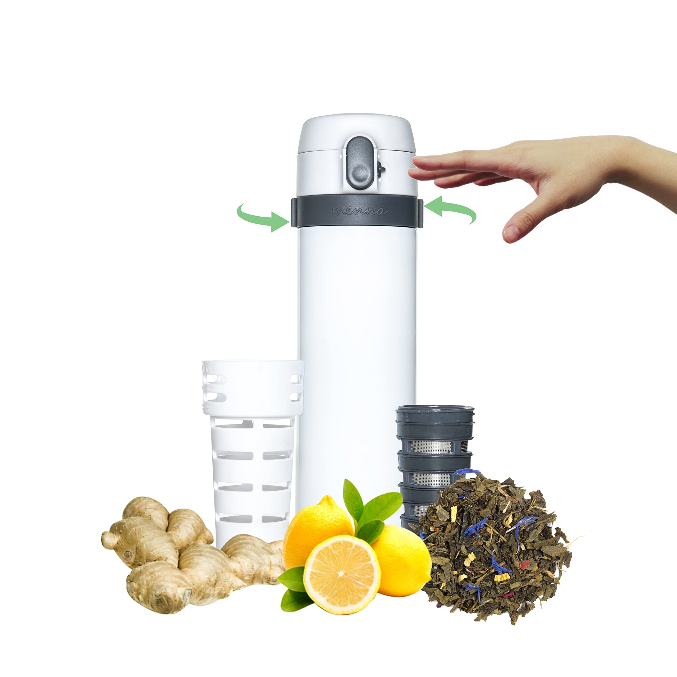 Menna One Control Your Flavor Stainless Steel Tea Infuser Travel Mug With Start & Stop Steeping Infuser Control, For Hot Or Cold
