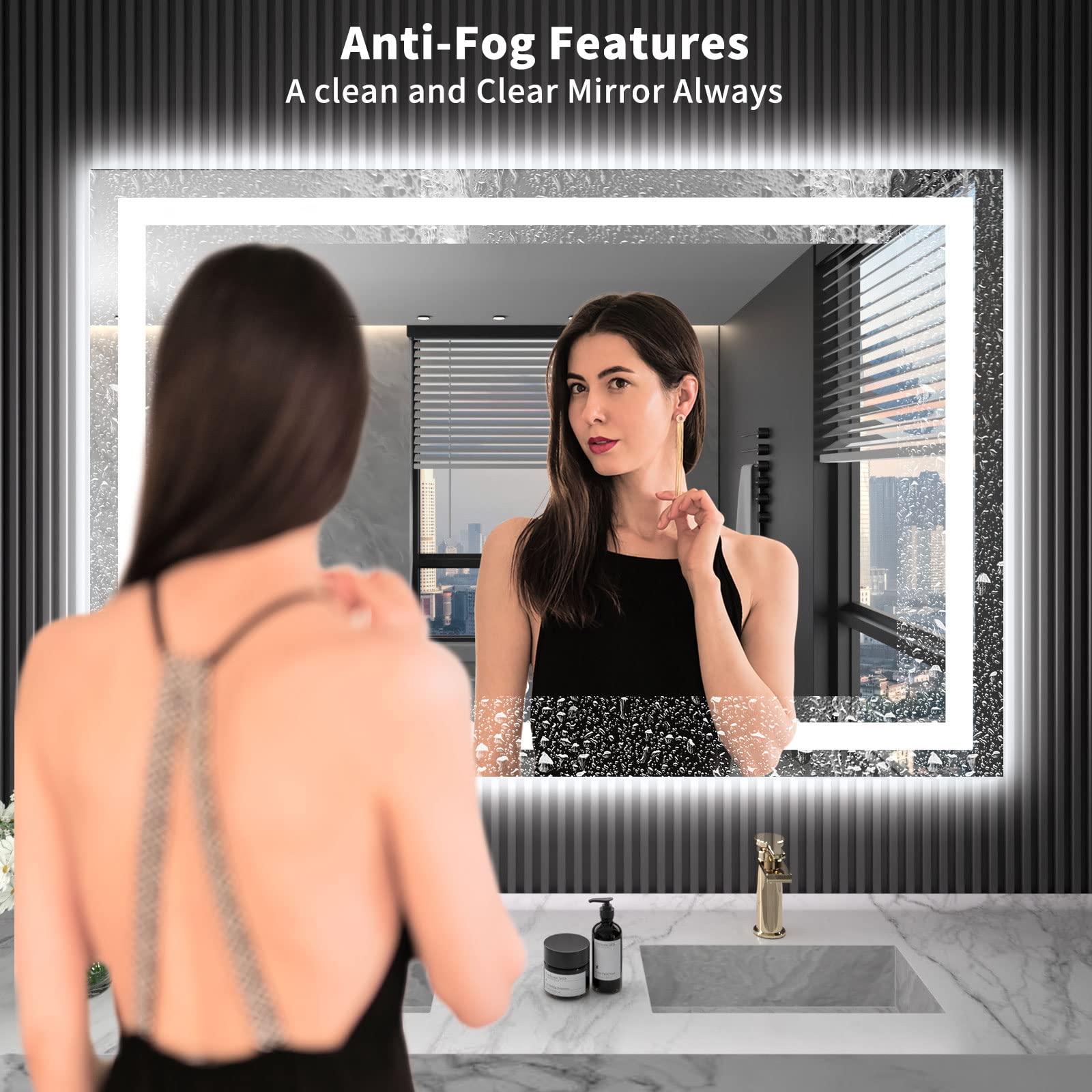 LOAAO 48X32 LED Bathroom Mirror with Lights  Anti-Fog  Dimmable  Backlit + Front Lit  Lighted Bathroom Vanity Mirror for Wall  Memory Function  Tempered Glass (Safe to Use)
