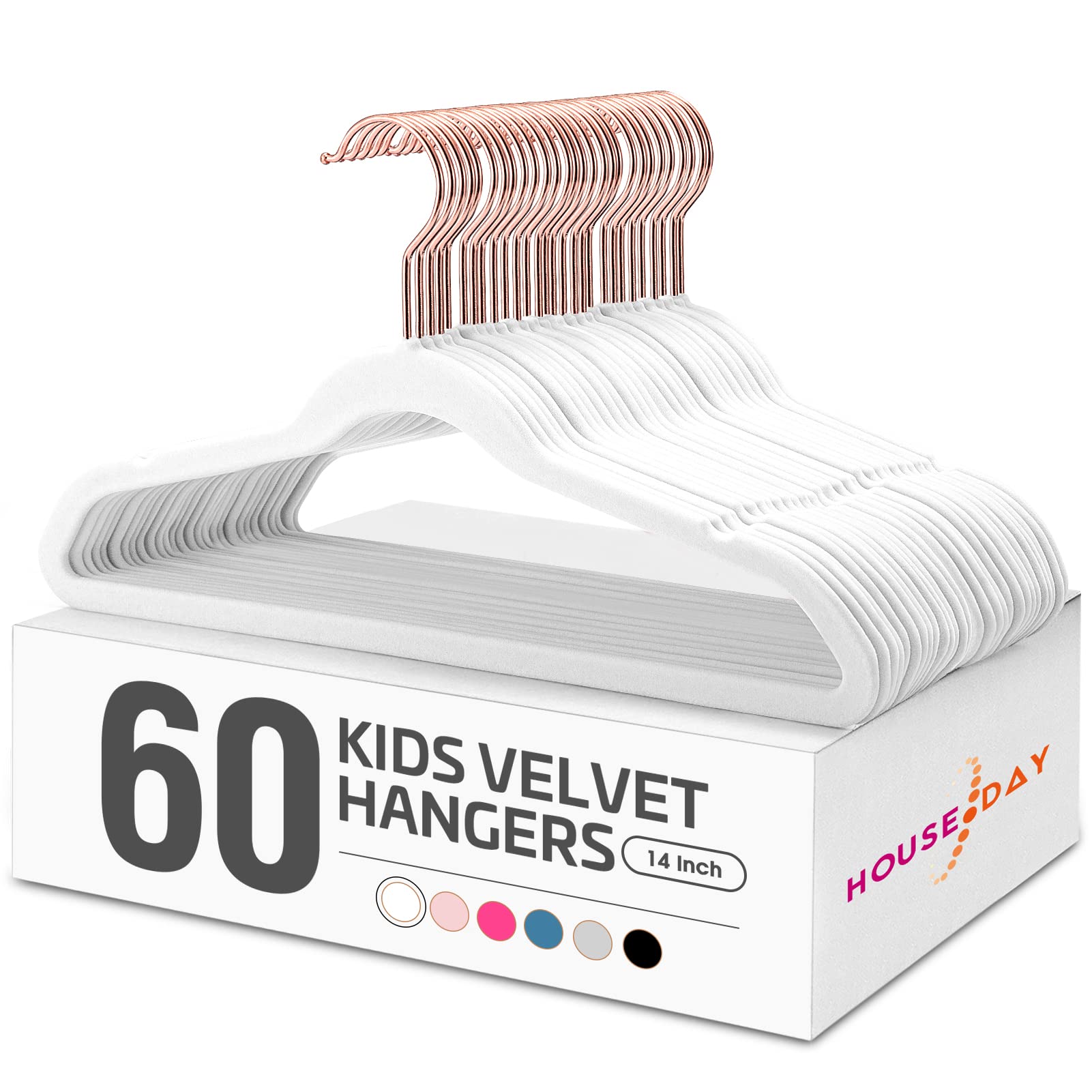 HOUSE DAY Velvet Kids Hangers 60 Pack  Premium Childrens Hangers for Closet  Ultra Thin Cute Hangers Kids Clothes Hanger  Non Slip Kids Felt Hangers 14 Inch  Small Hangers for Kids Clothes  White