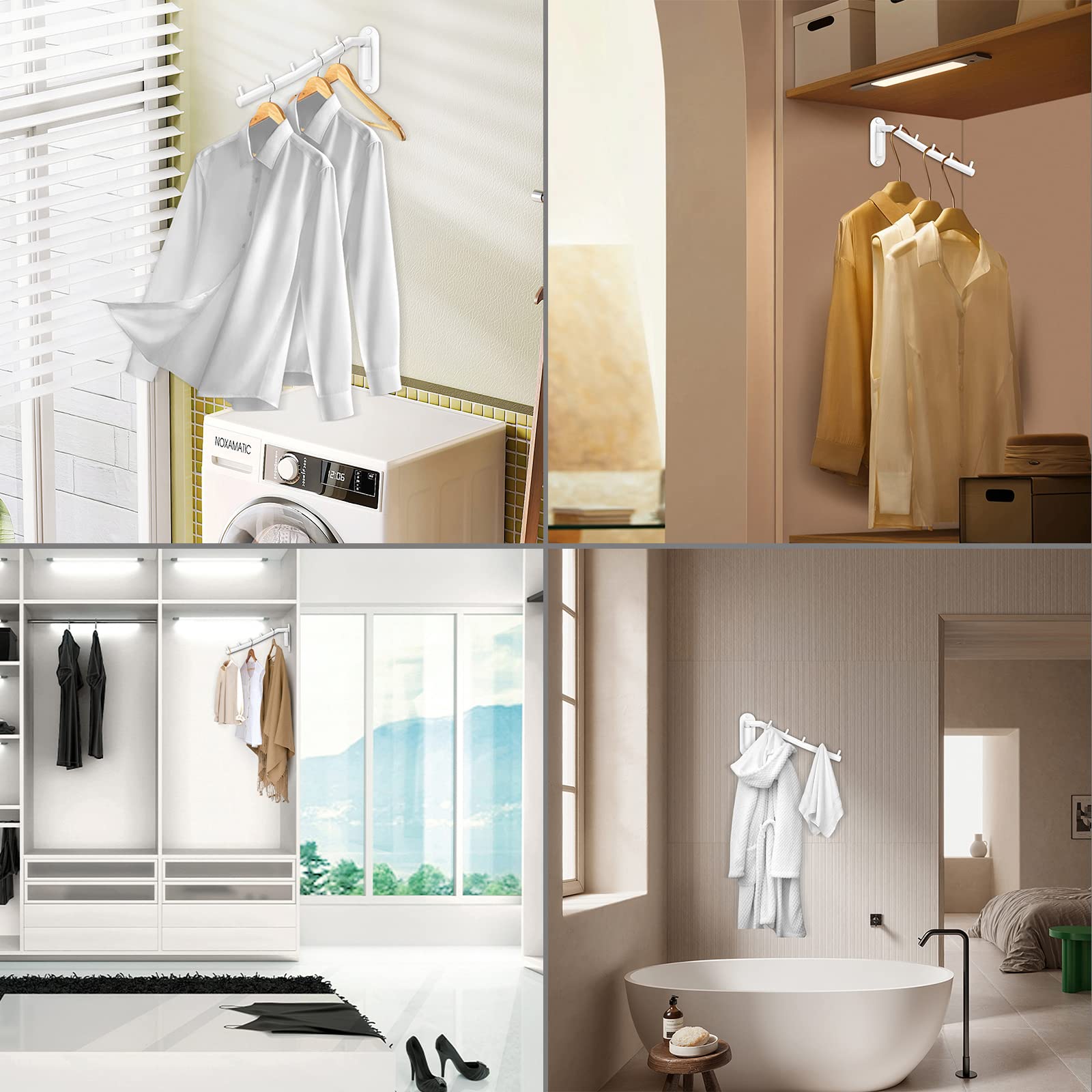 Sumnacon Stainless Steel Clothes Hanger Rack-Wall Mount Clothing Rack With Swing Arm, Sturdy Clothing Hanger Rack For Laundry Ro